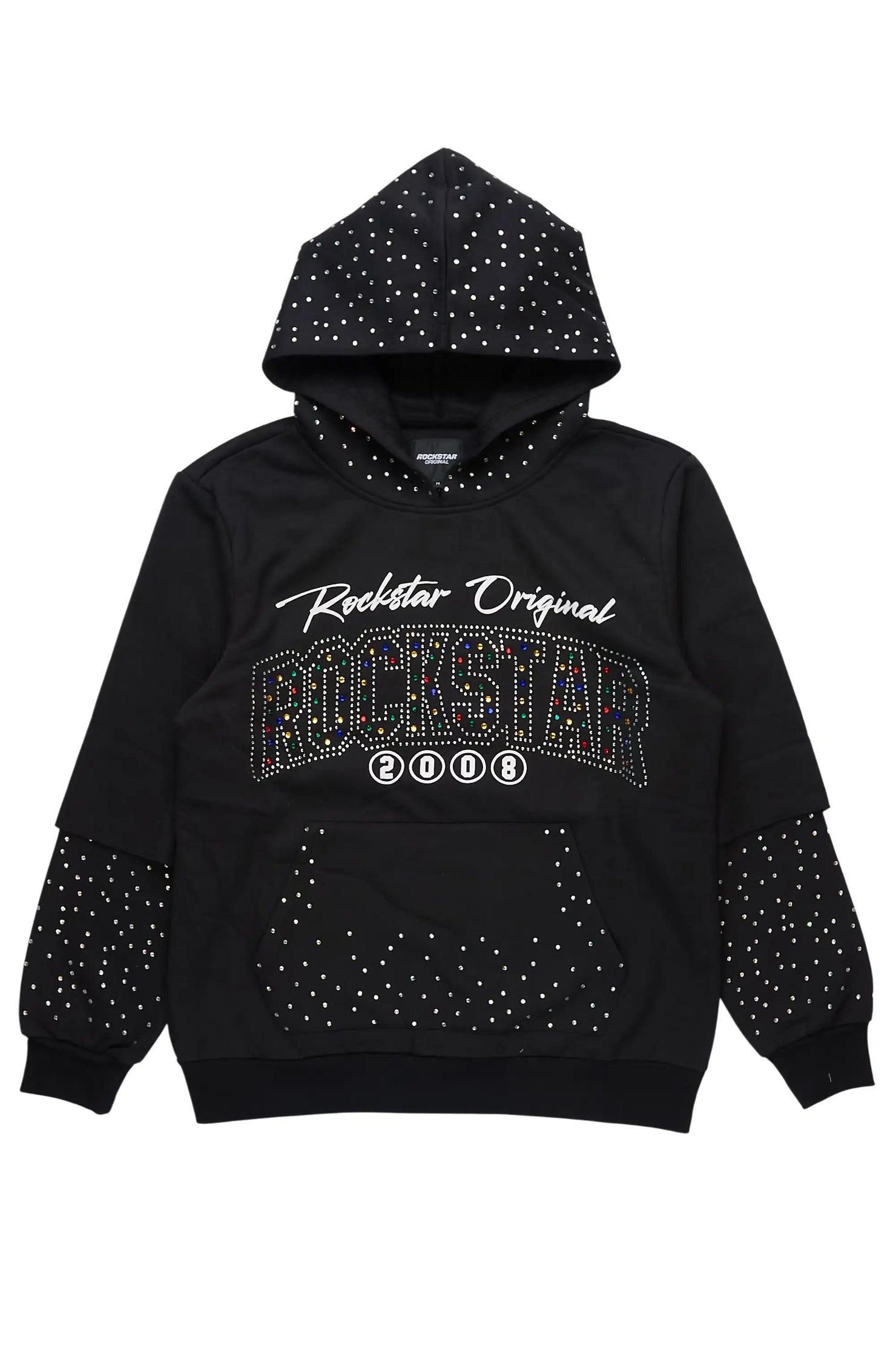 Gabino Black Rhinestone Boxy Crop Hoodie