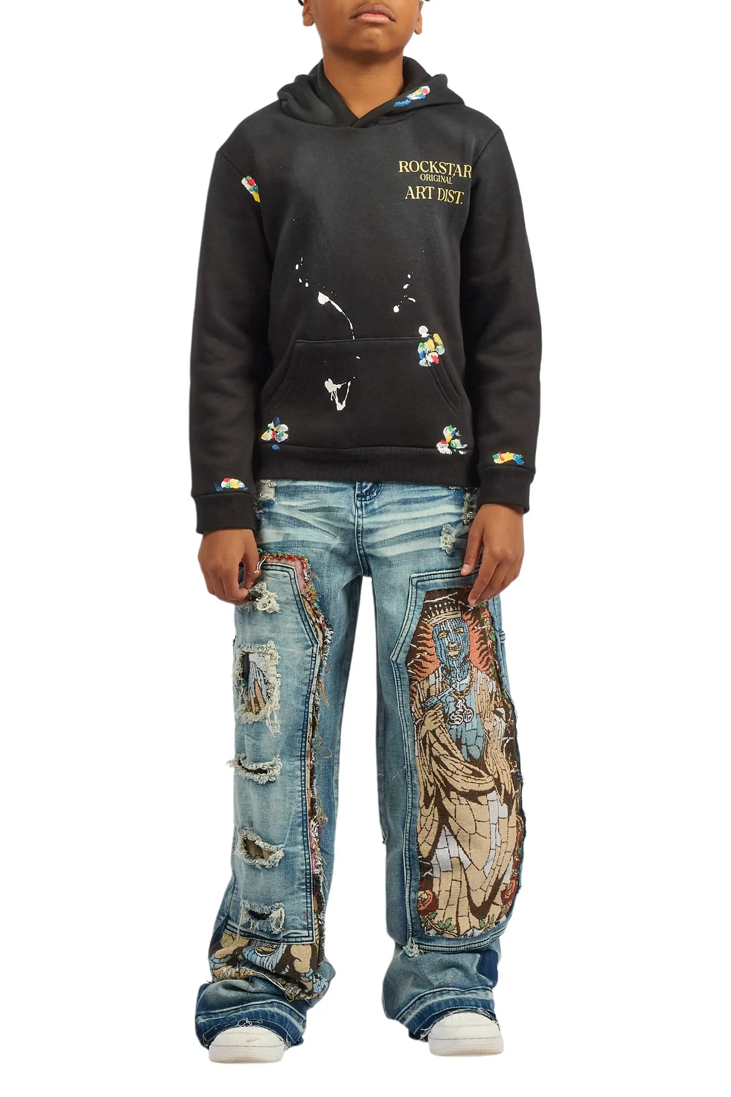 Boys Palmer Black Hoodie & Yanis Blue Baggy Jean Set