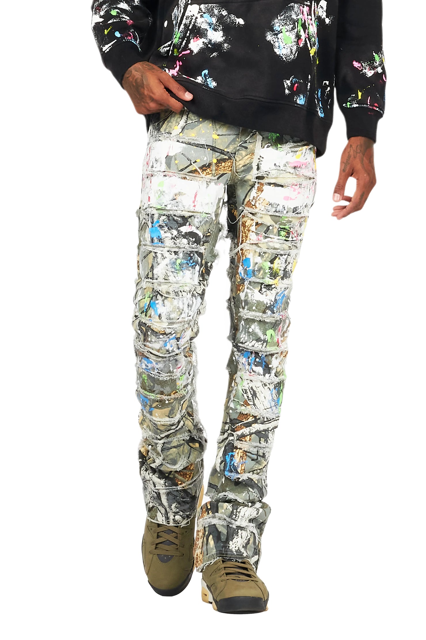 Akello Green Camo Painter Stacked Flare Jean