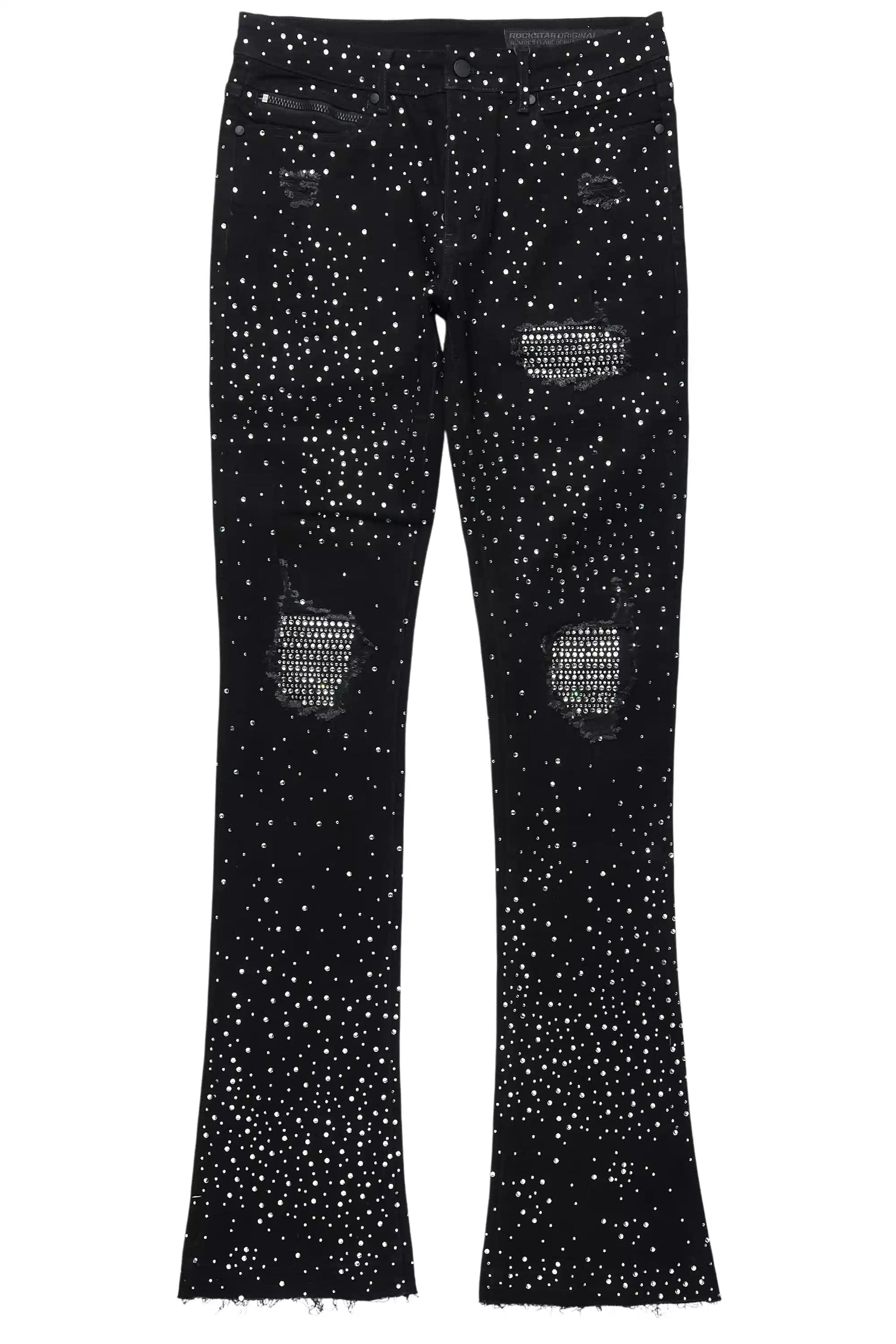 Prism Black/Clear Rhinestone Stacked Flare Jean
