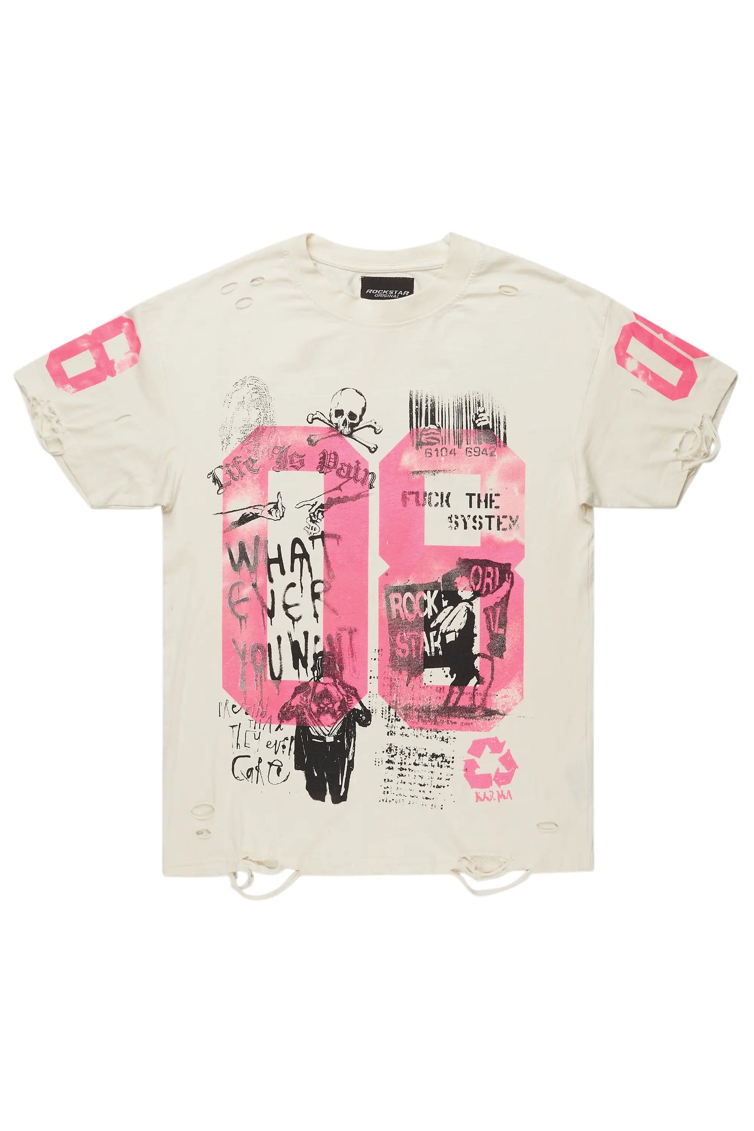 Grill Beige/Pink Graphic Oversized T-Shirt