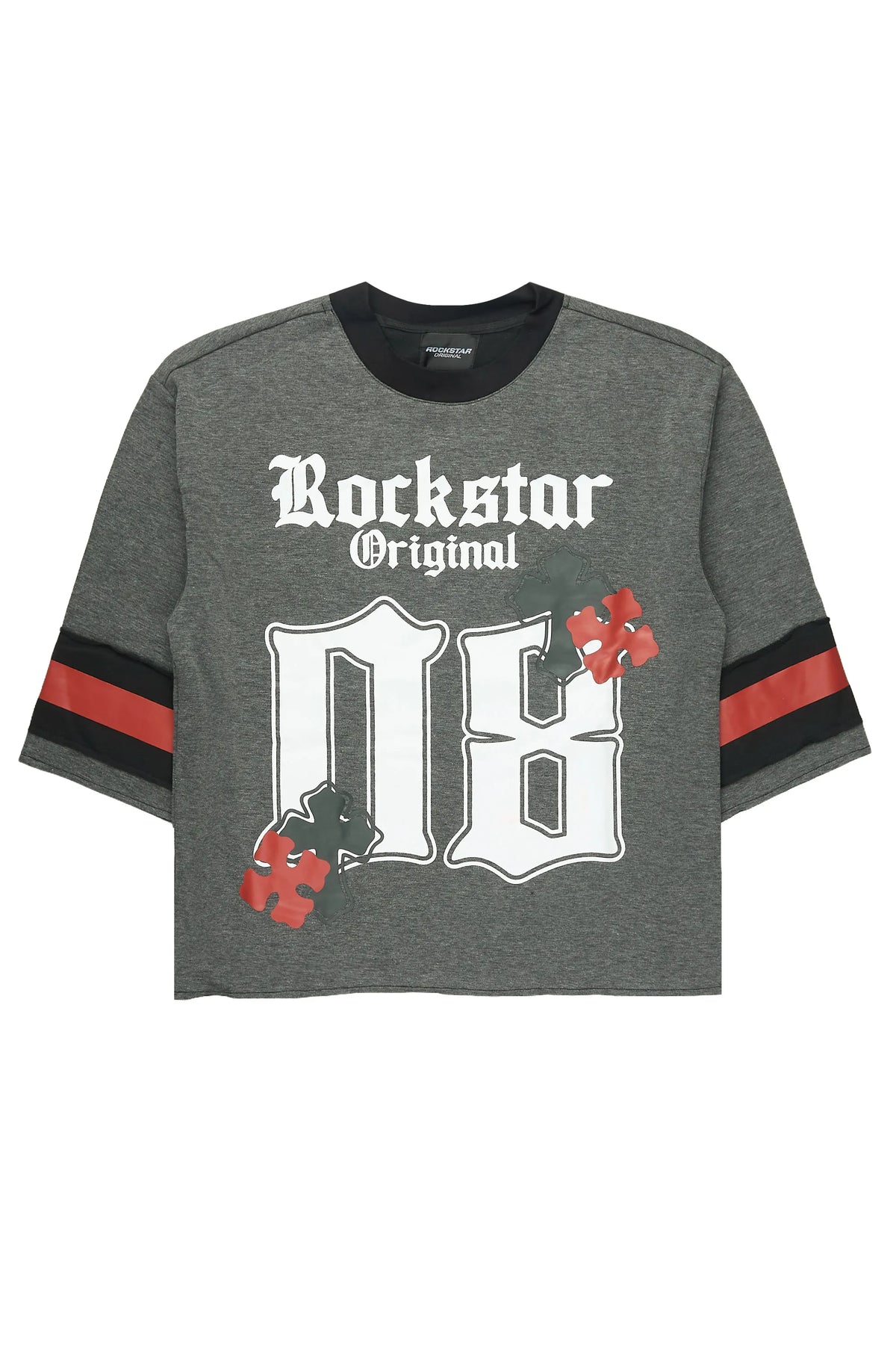 Bracken Dark Grey 3/4 Sleeve Boxy Crop Tee