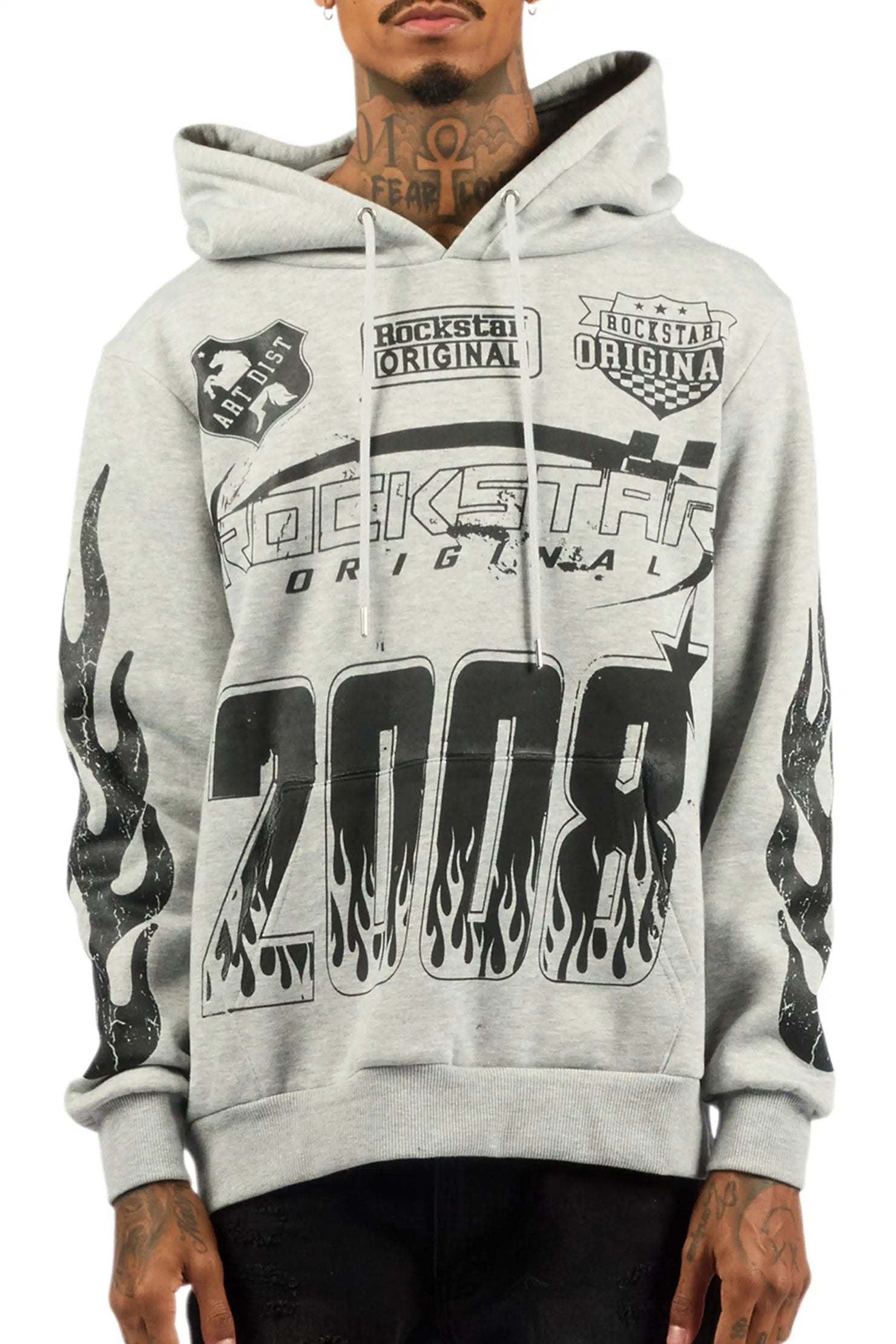 Amos Heather Grey Graphic Relaxed Hoodie