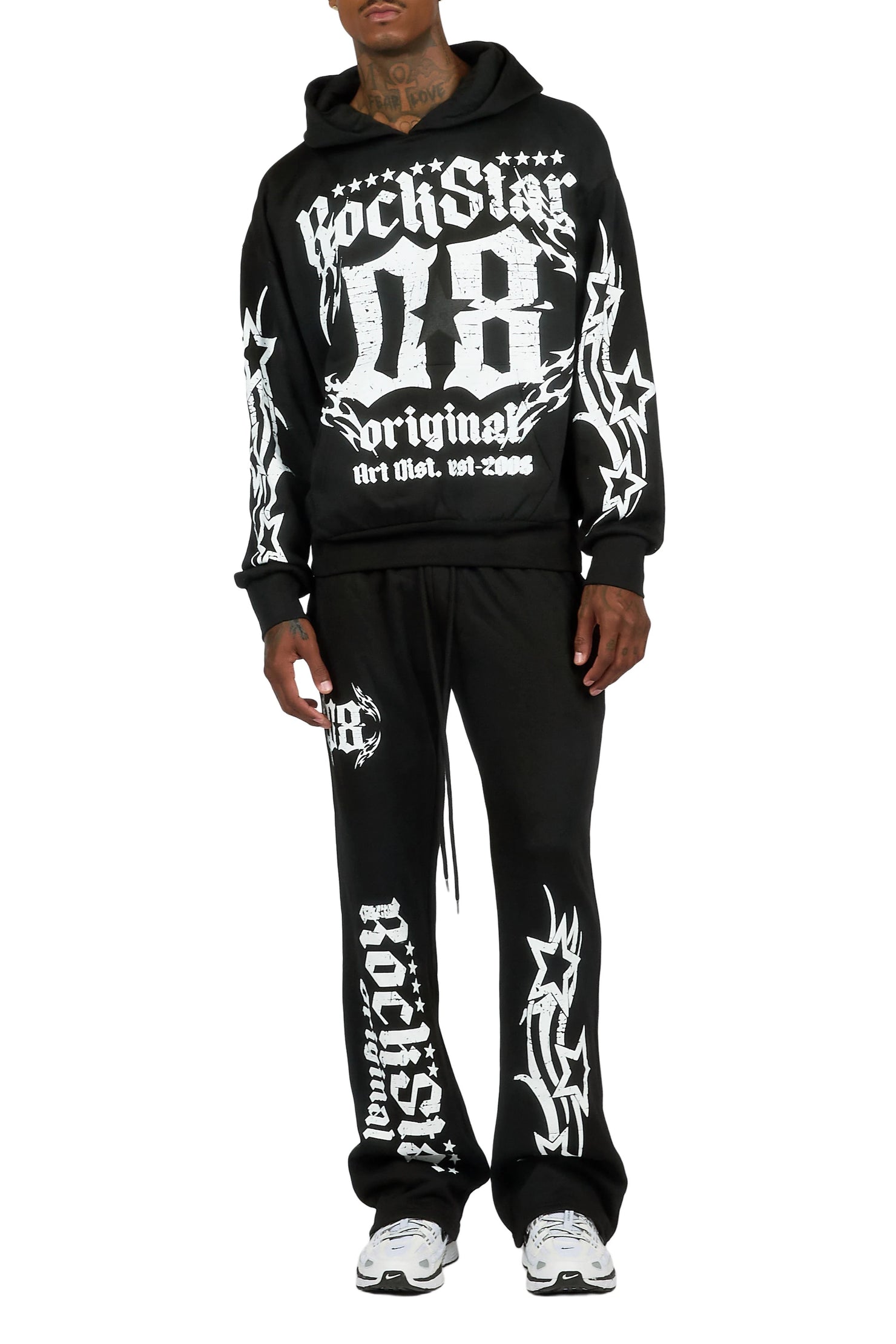 Branko Black/White Hoodie Relaxed Track Set