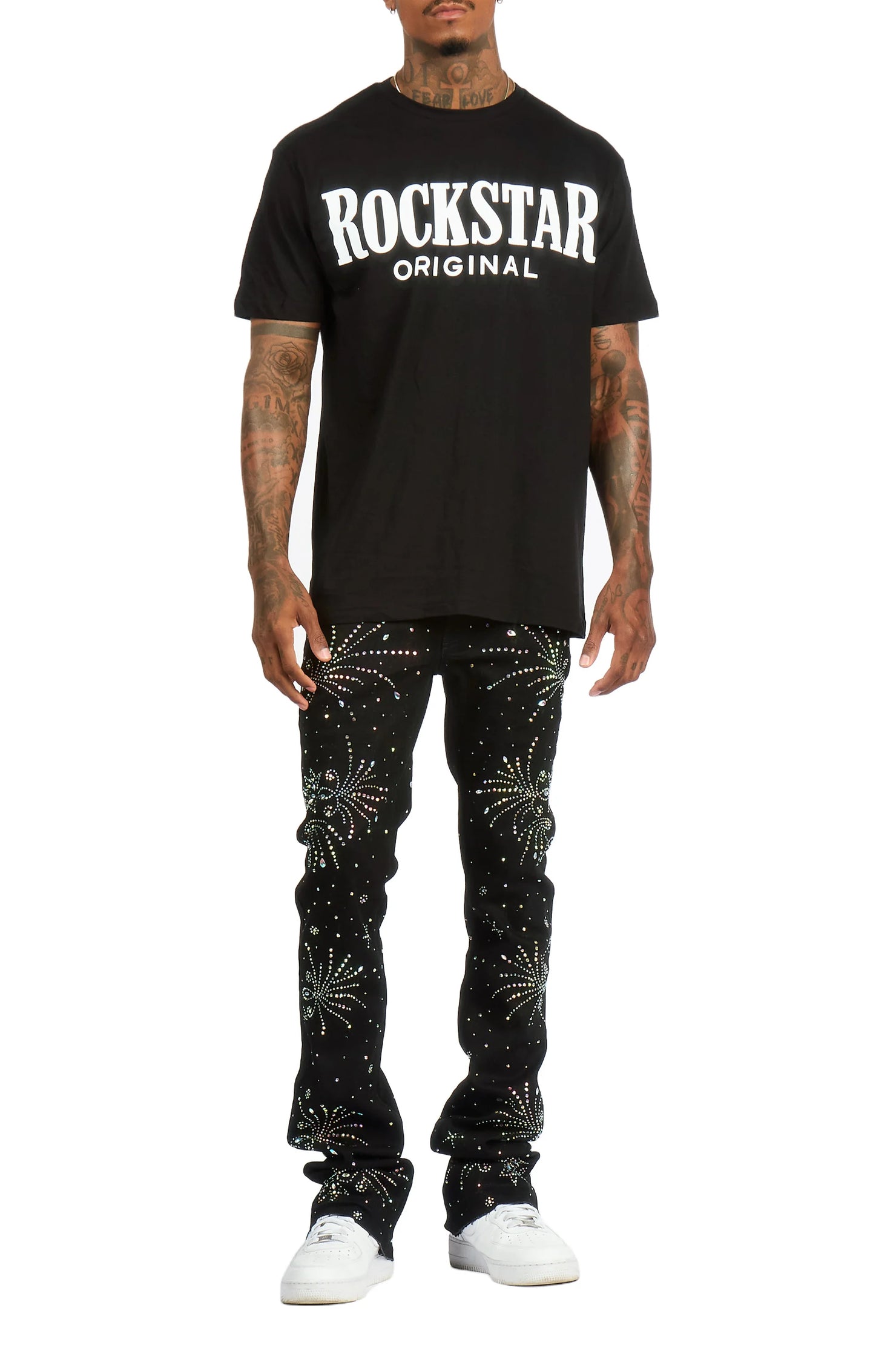 Firework Black Rhinestone Stacked Fit Jean