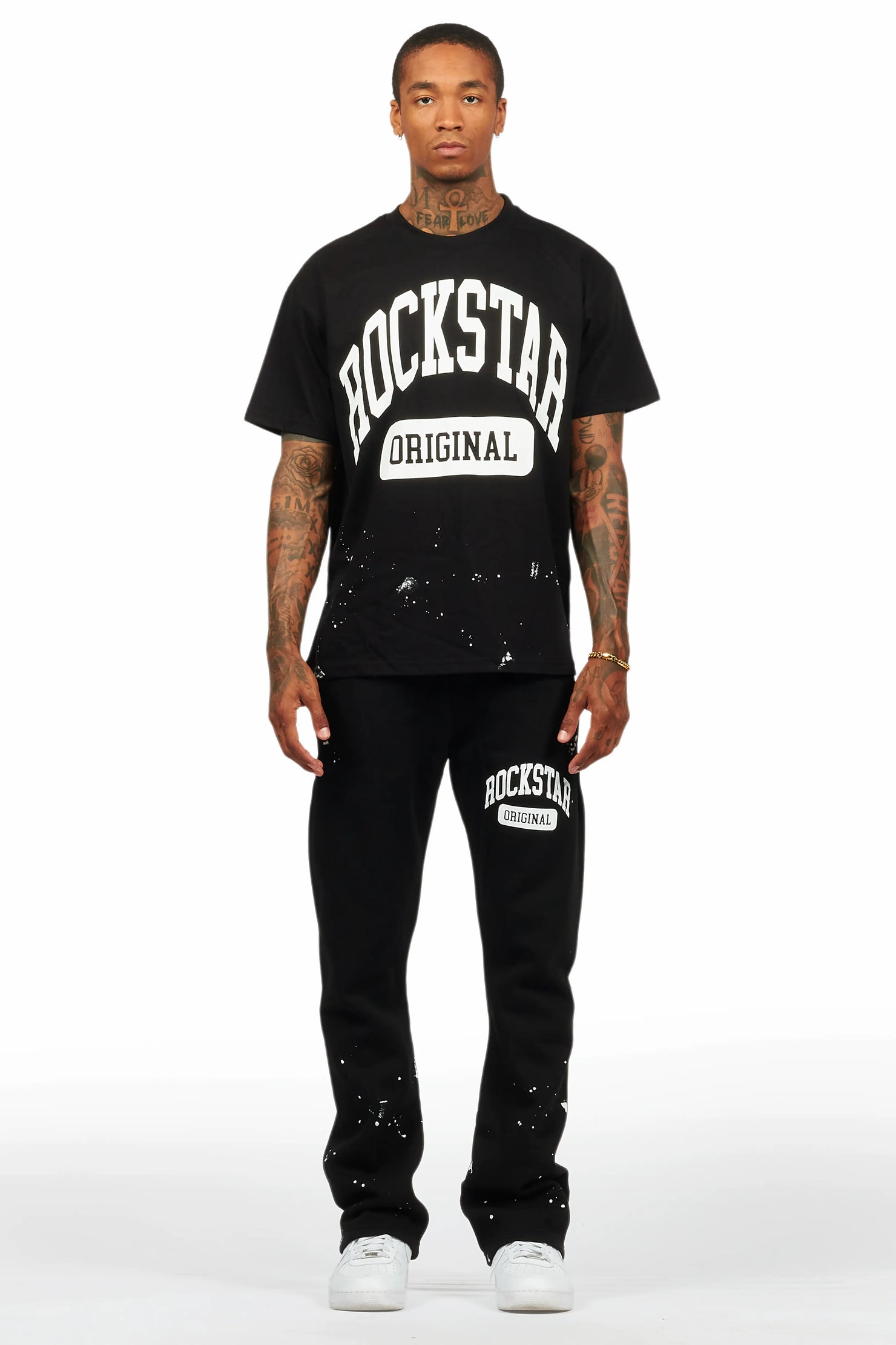 Rainer Black T-Shirt/Stacked Track Pant Set