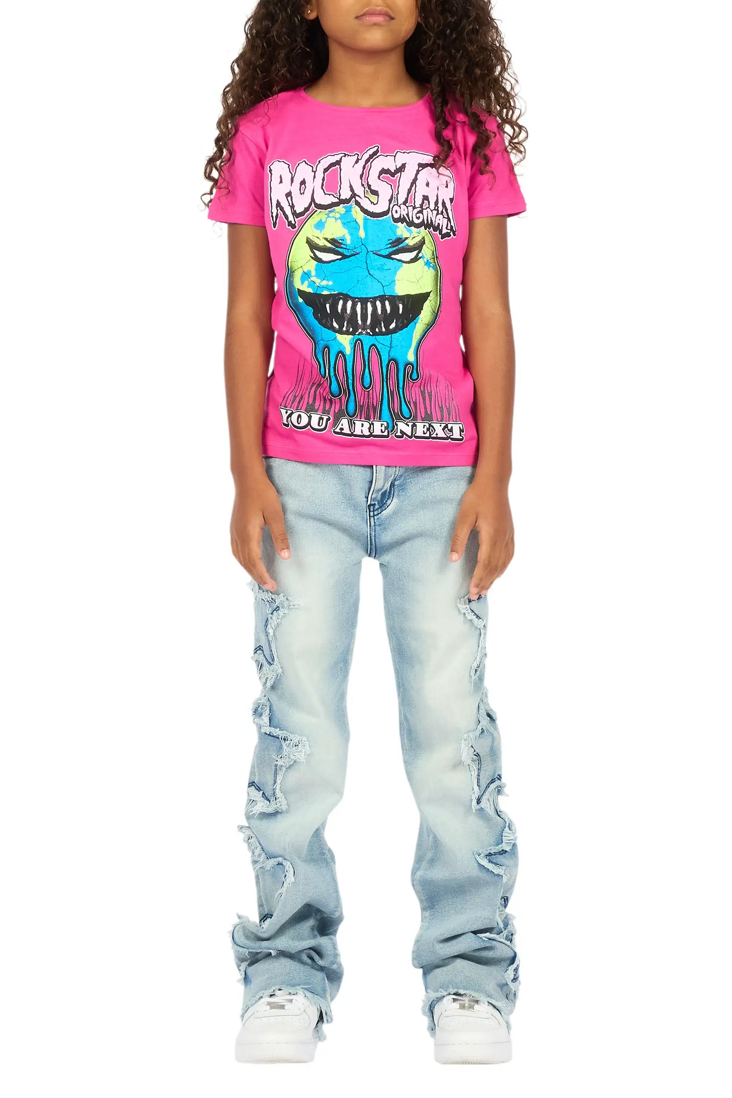 Girls Sinayah Light Wash Stacked Flare Jean