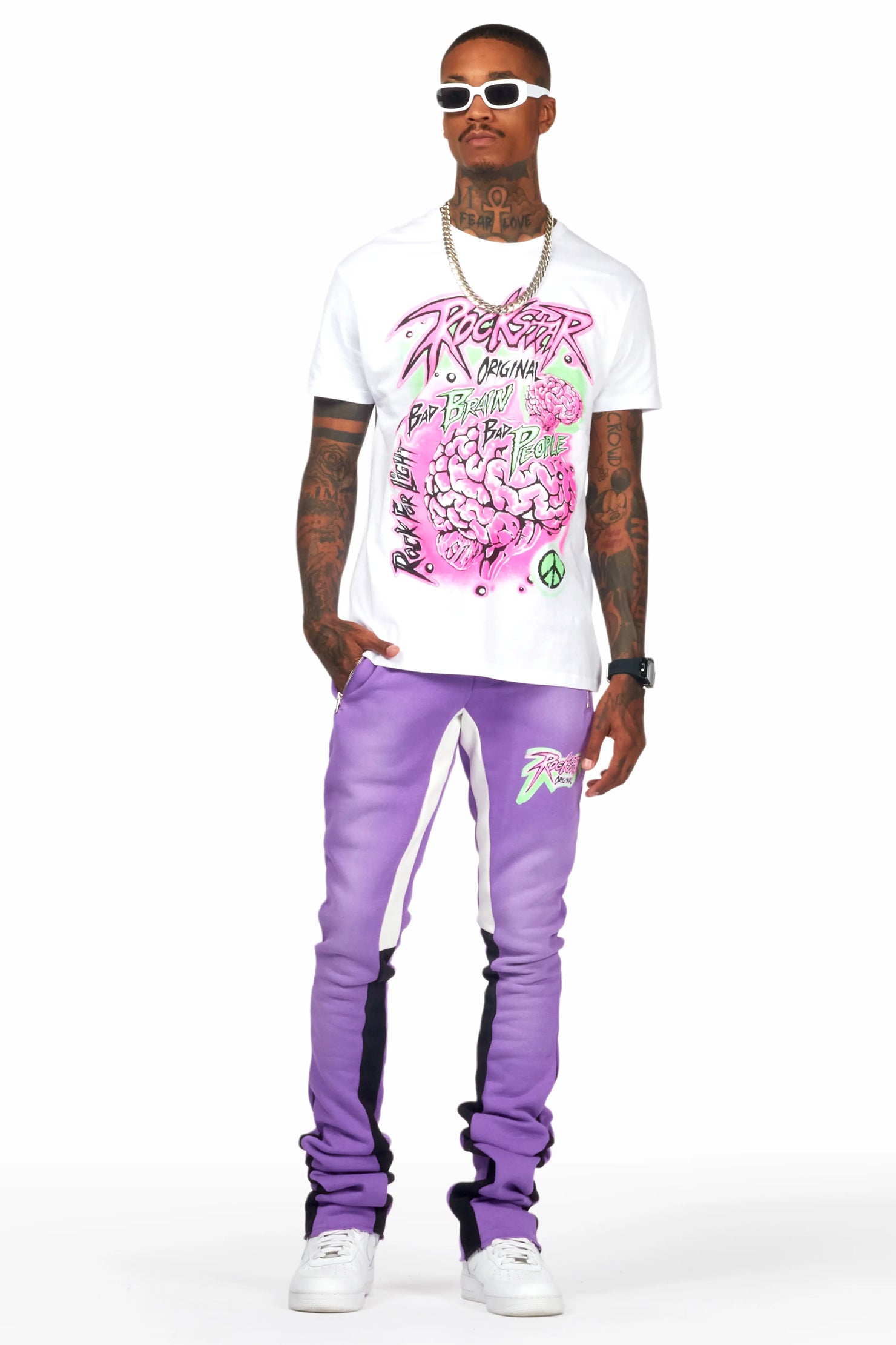 Braindead Purple/White T-Shirt/Super Stacked Track Set