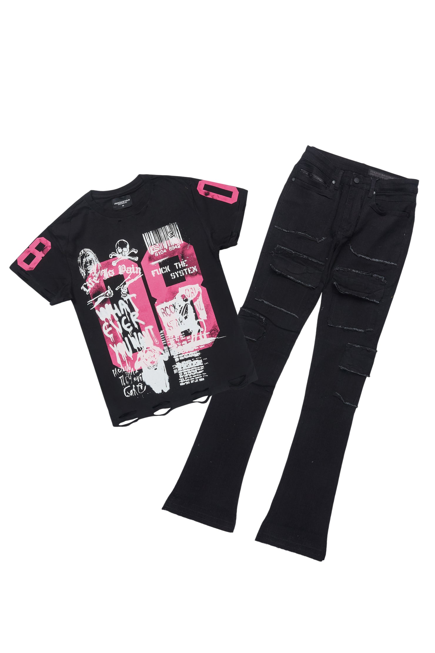 Grill Black T-Shirt/Stacked Flare Cargo Jean