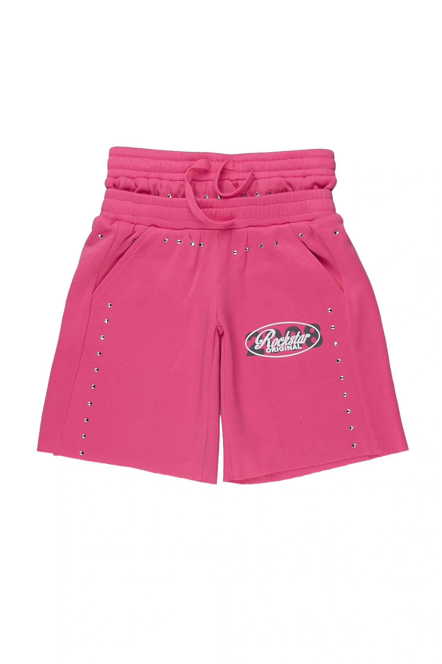 Girls Dezstany Pink Rhinestone Double Waisted Short