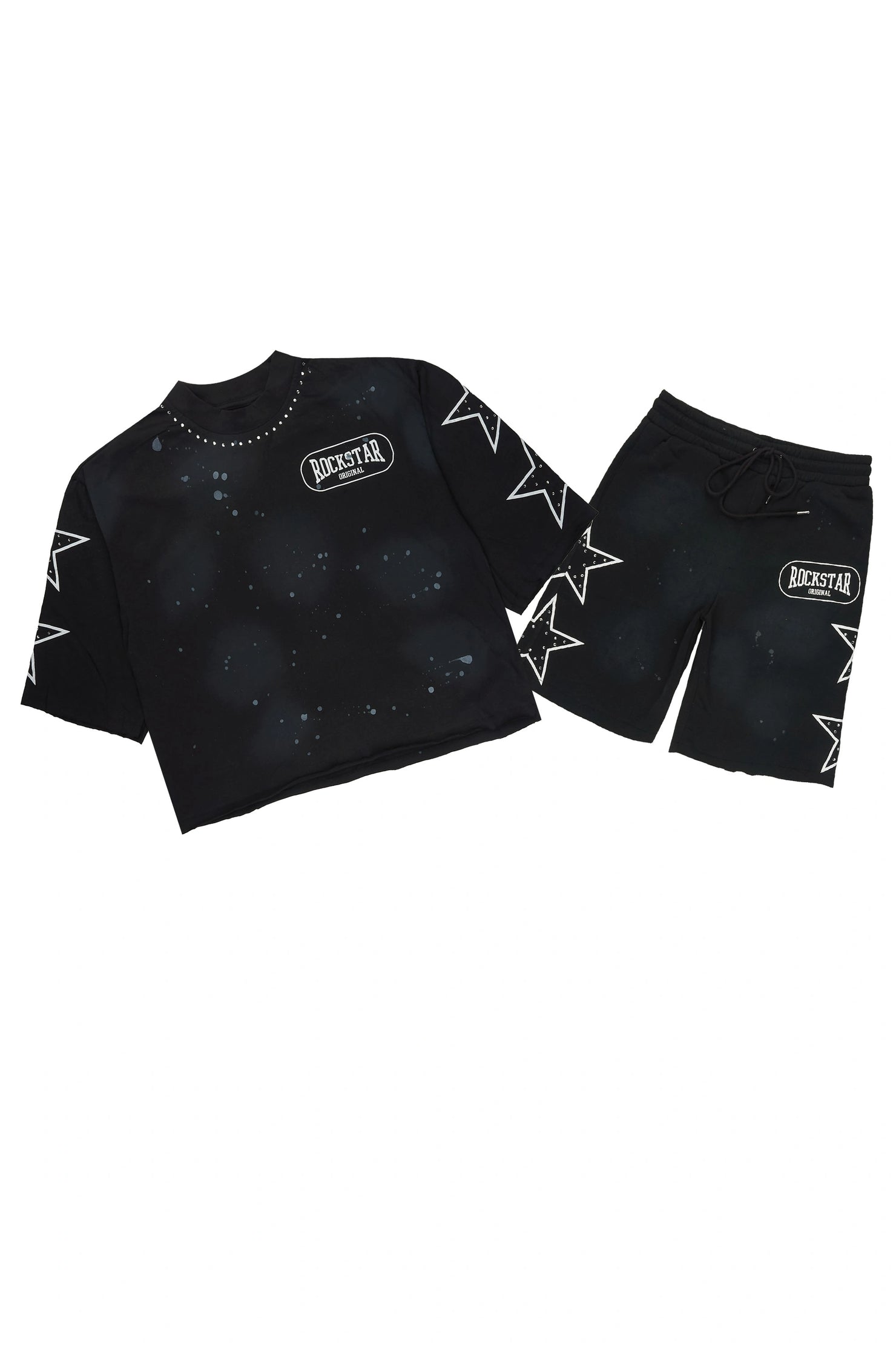 Zirka Black Studded T-Shirt/Short Set