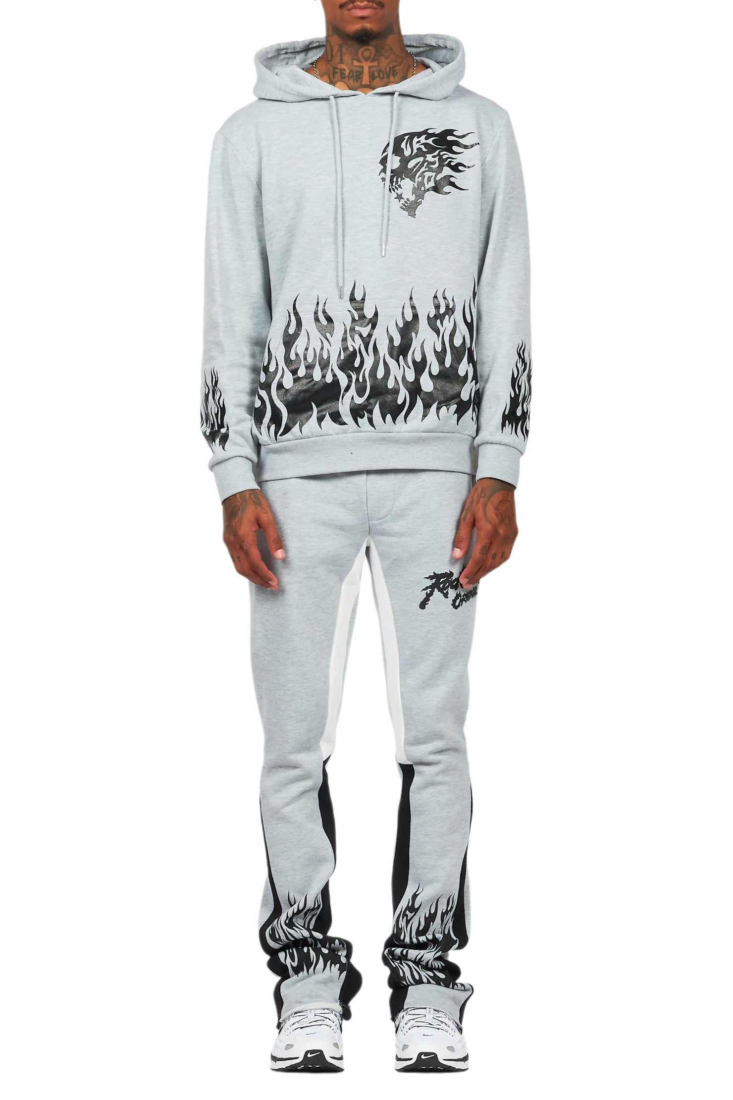 Bubble Grey/Black Stacked Flare Hoodie Track Set