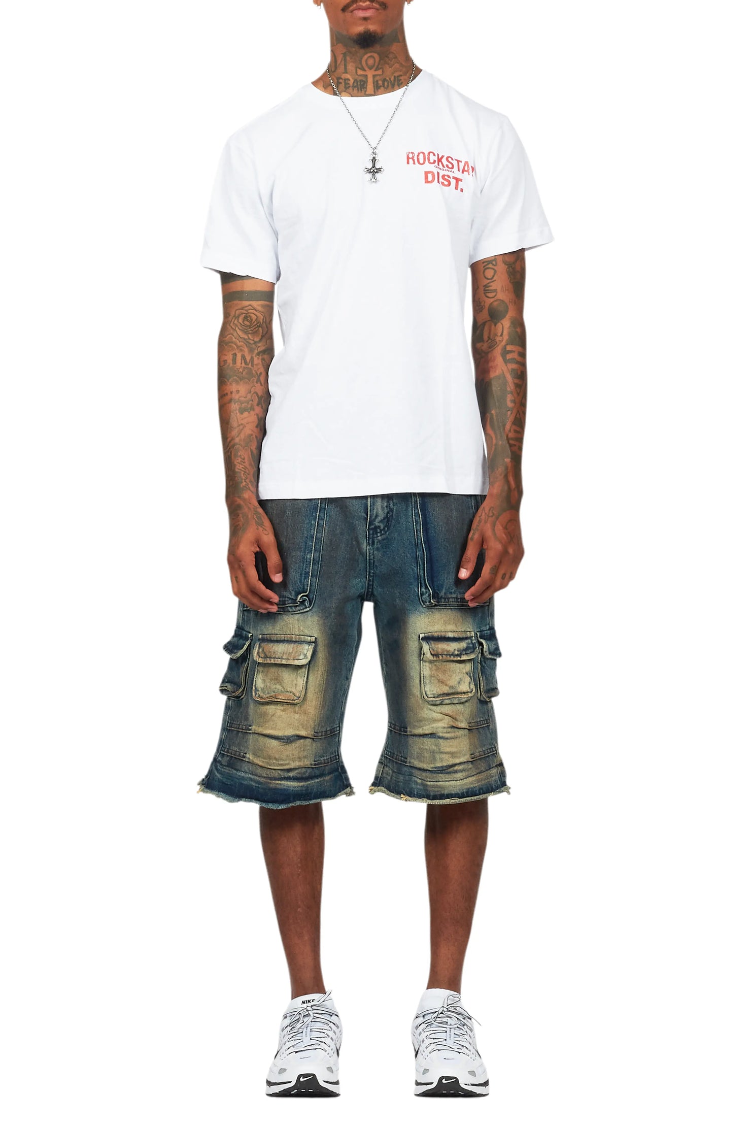 Lake White/Dark Blue T-Shirt/Denim Short Set