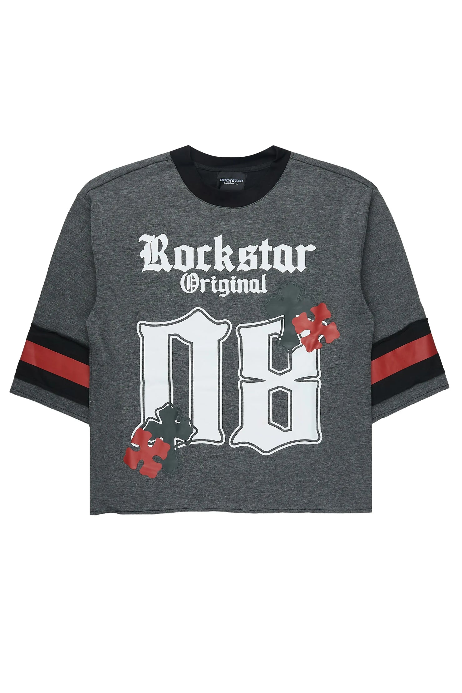 Bracken Dark Grey 3/4 Sleeve Boxy Crop Tee