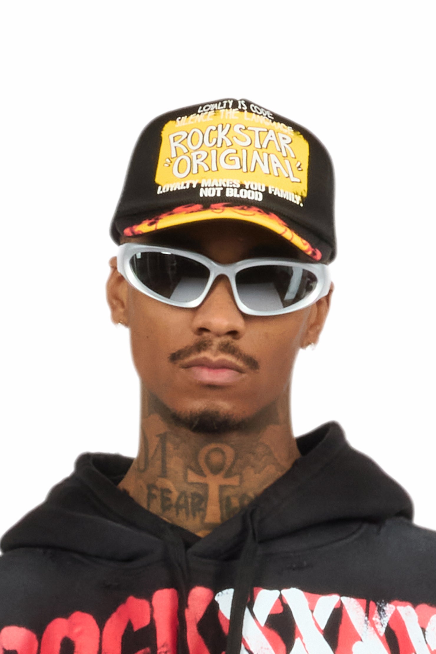 Beno Black/Yellow Flames Graphic Trucker Hat