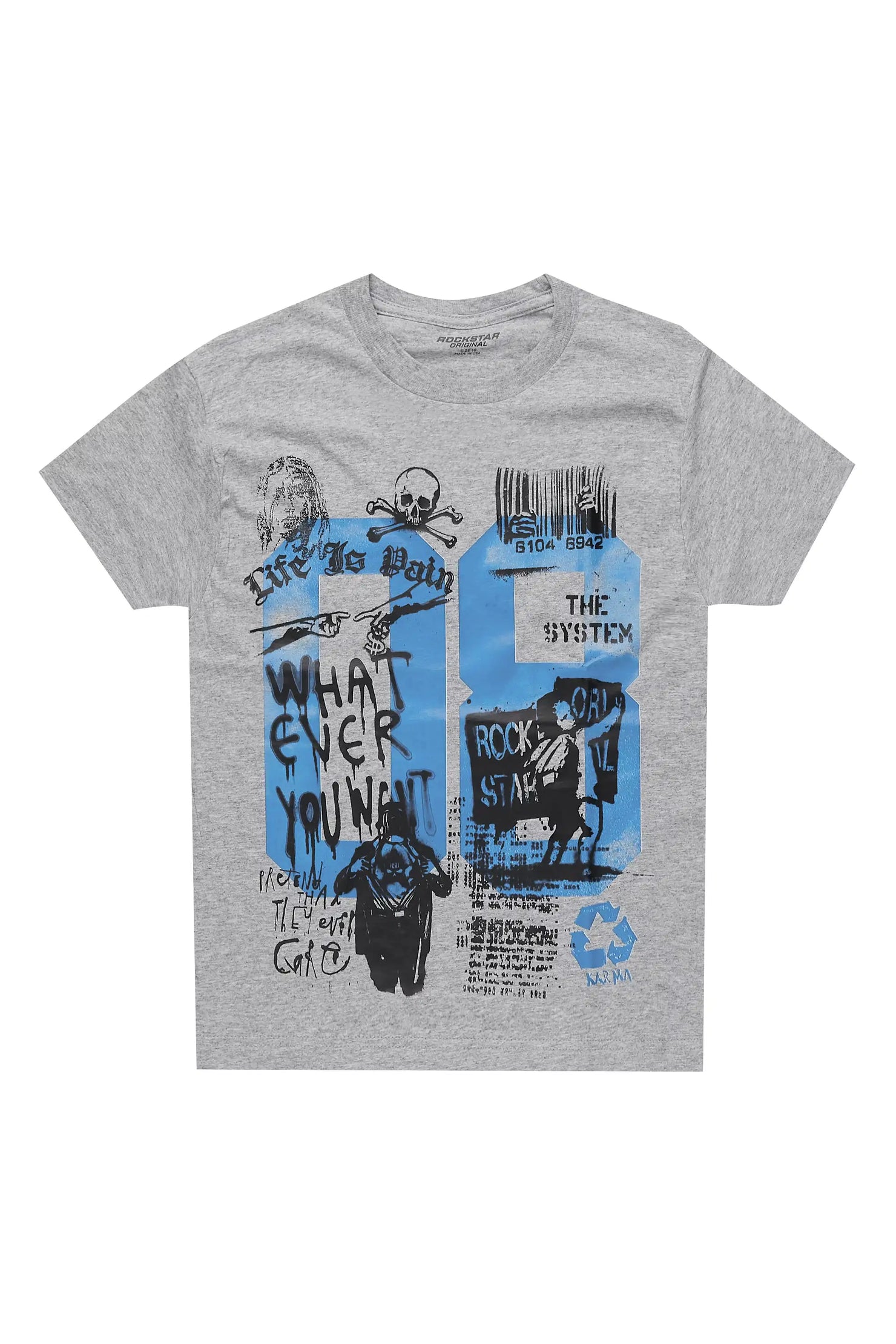 Boys Beau Grey/Blue Graphic T-Shirt