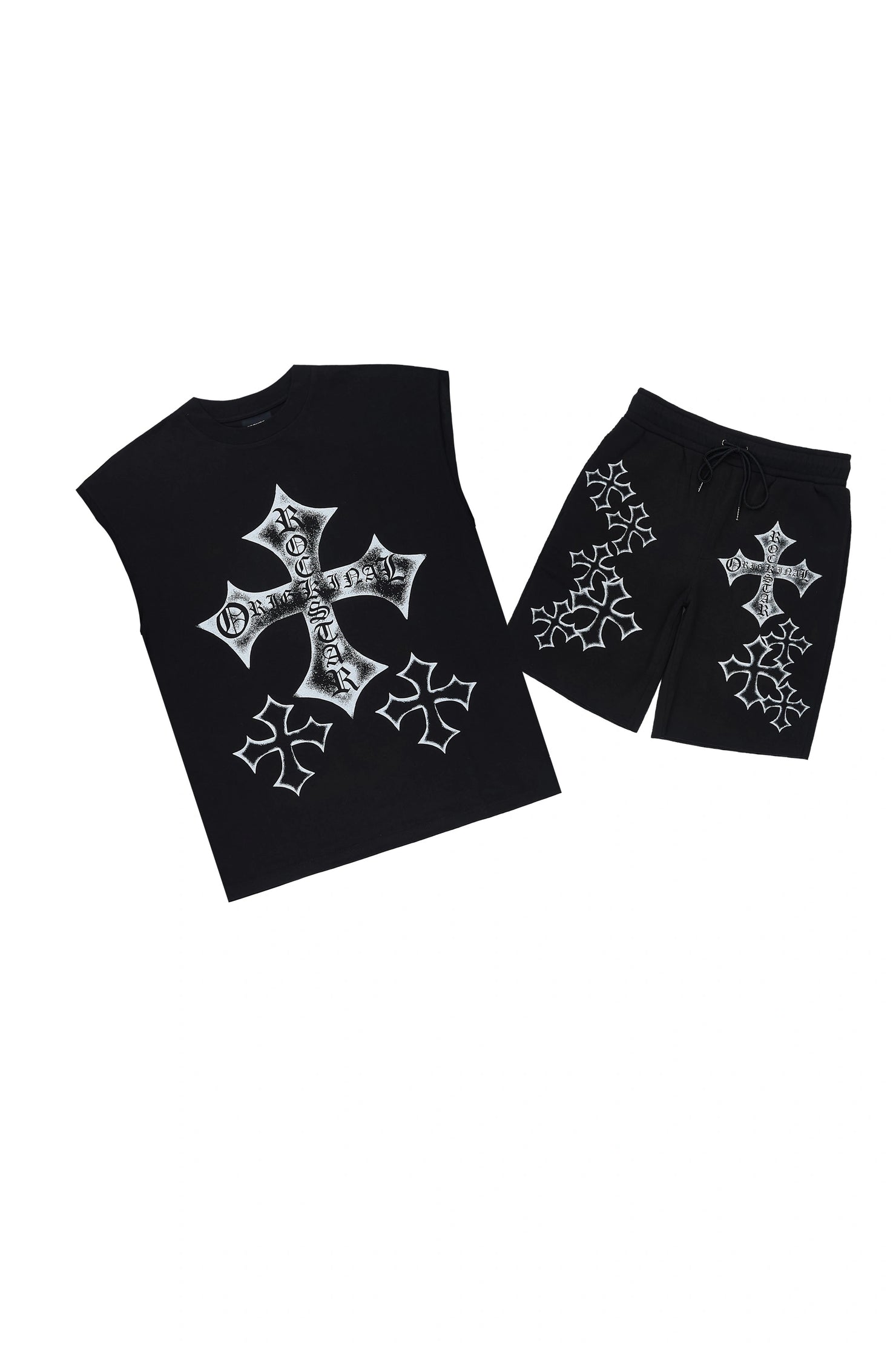 Marizon Black Cut Sleeve T-Shirt/Short Set
