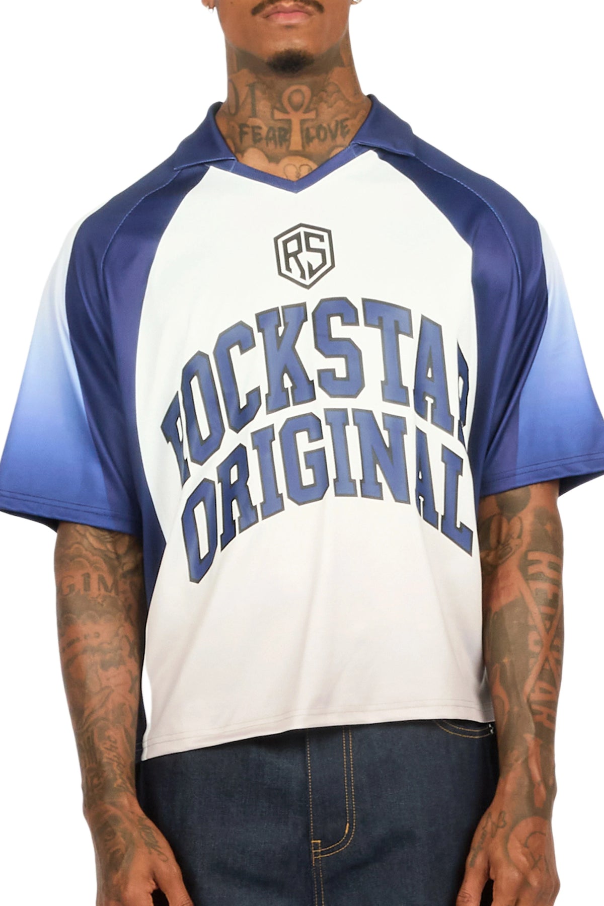 Ricco Blue/White World Soccer Inspired Graphic Jersey