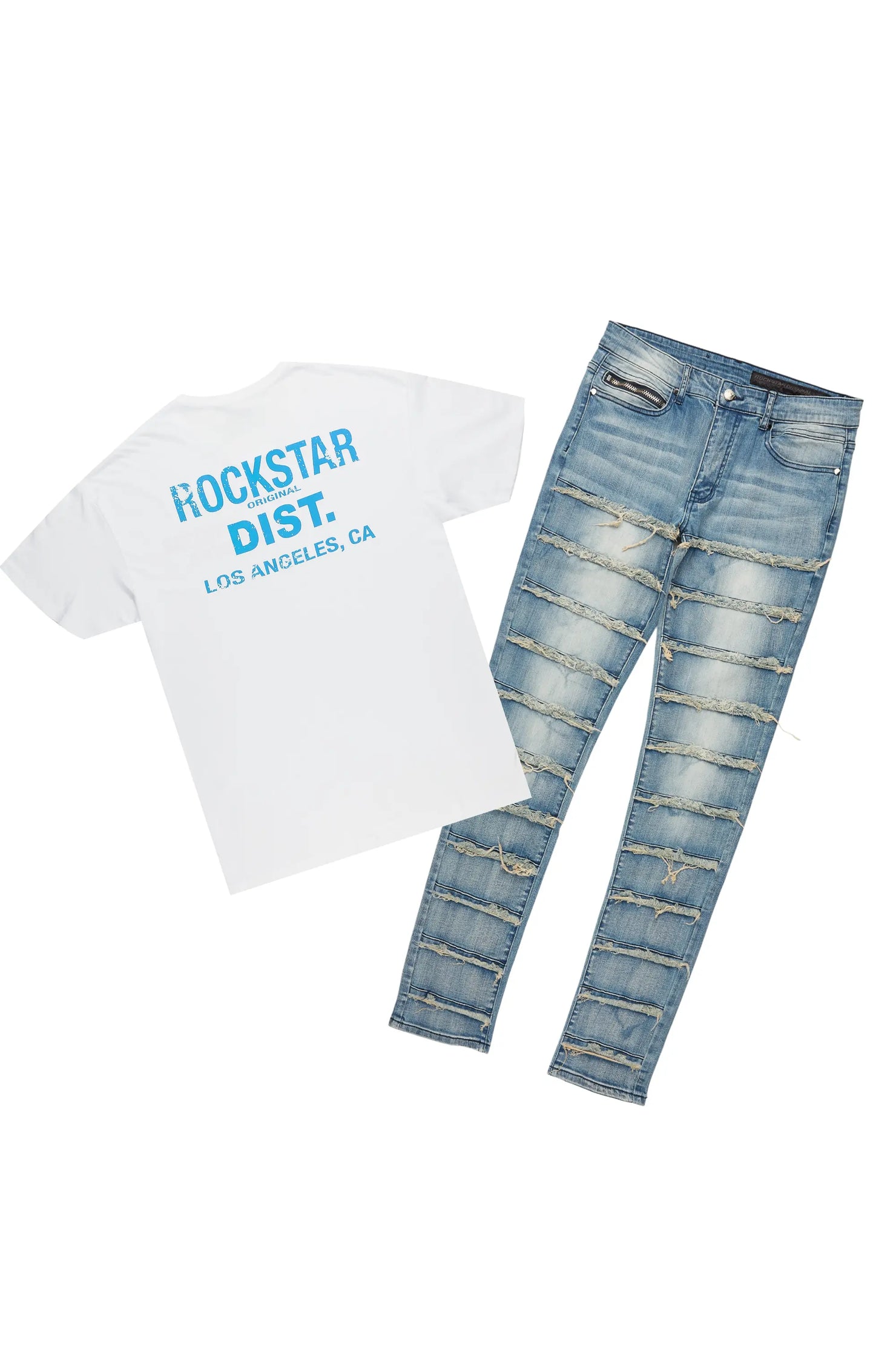 Lake White/Blue T-Shirt & Waylon Frayed Slim Jean Bundle
