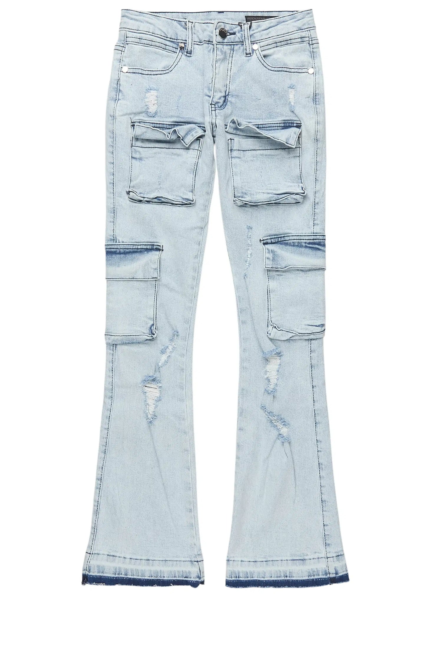 Girls Noor Light Wash Cargo Stacked Jean