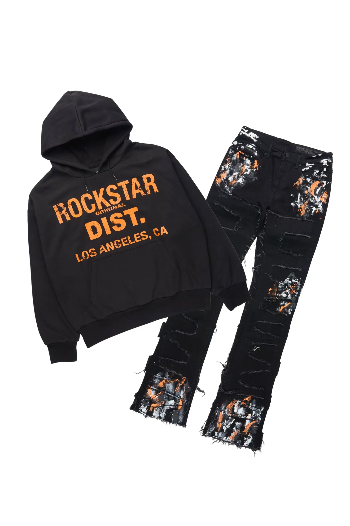 Saxon Black/Orange Hoodie/Stacked Flare Jean Set