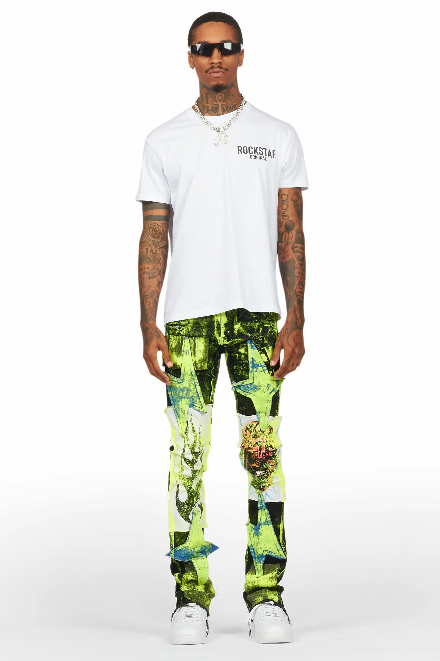 Edge Black/Yellow Roller Paint Stacked Flare Jean