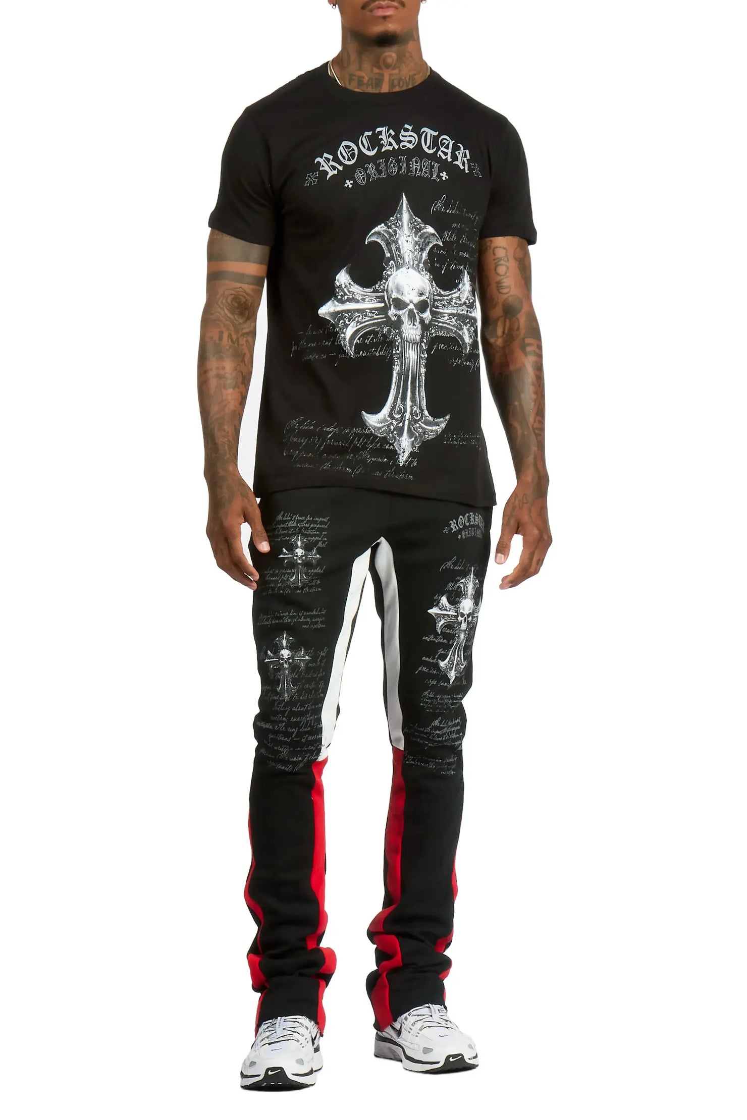 Bowman Black/Black T-shirt/Stacked Flare Track Pant Set