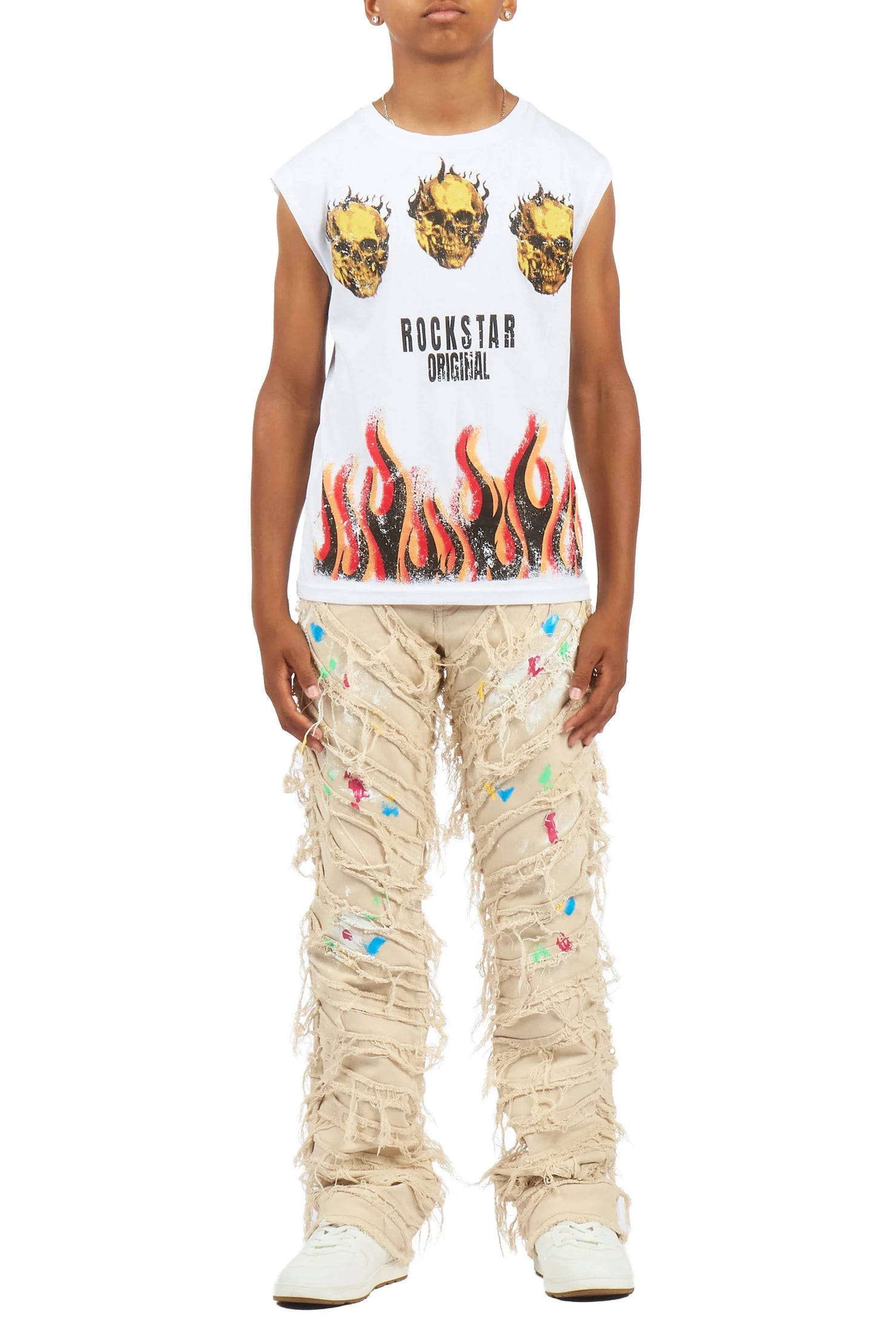 Boys Charly 2.0 Beige Stacked Painter Flare Jean