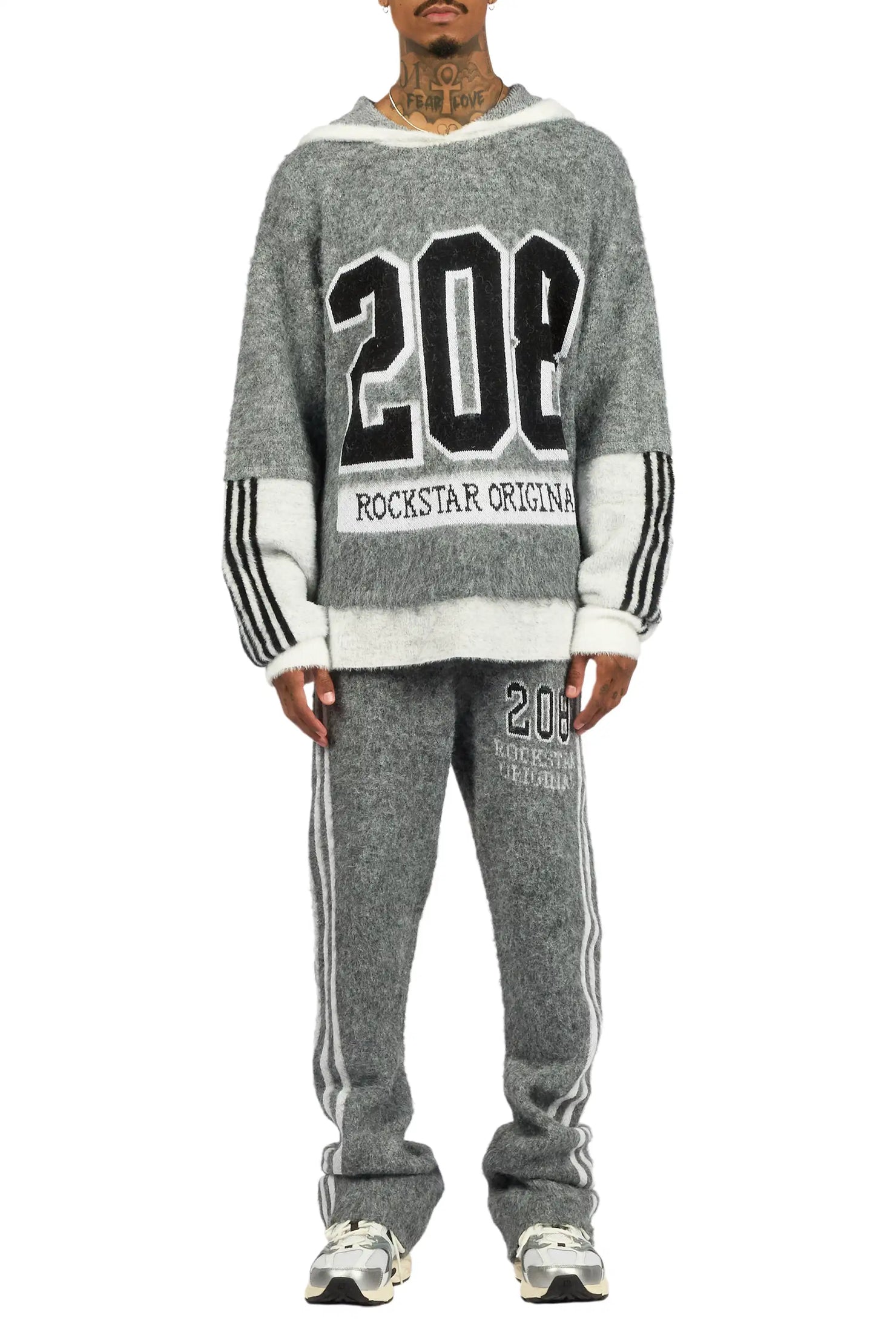 Joaqui Grey/White Hoodie Stacked Flare Track Set