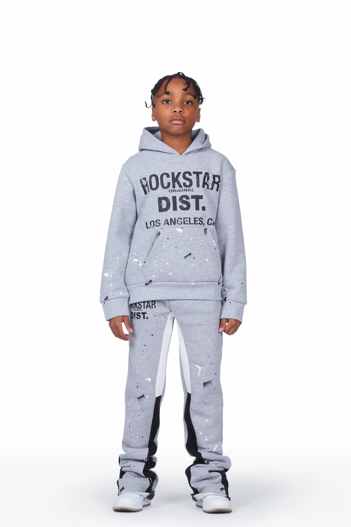 Boys Scottie Grey/Black Hoodie Super Stacked Flare Track Set
