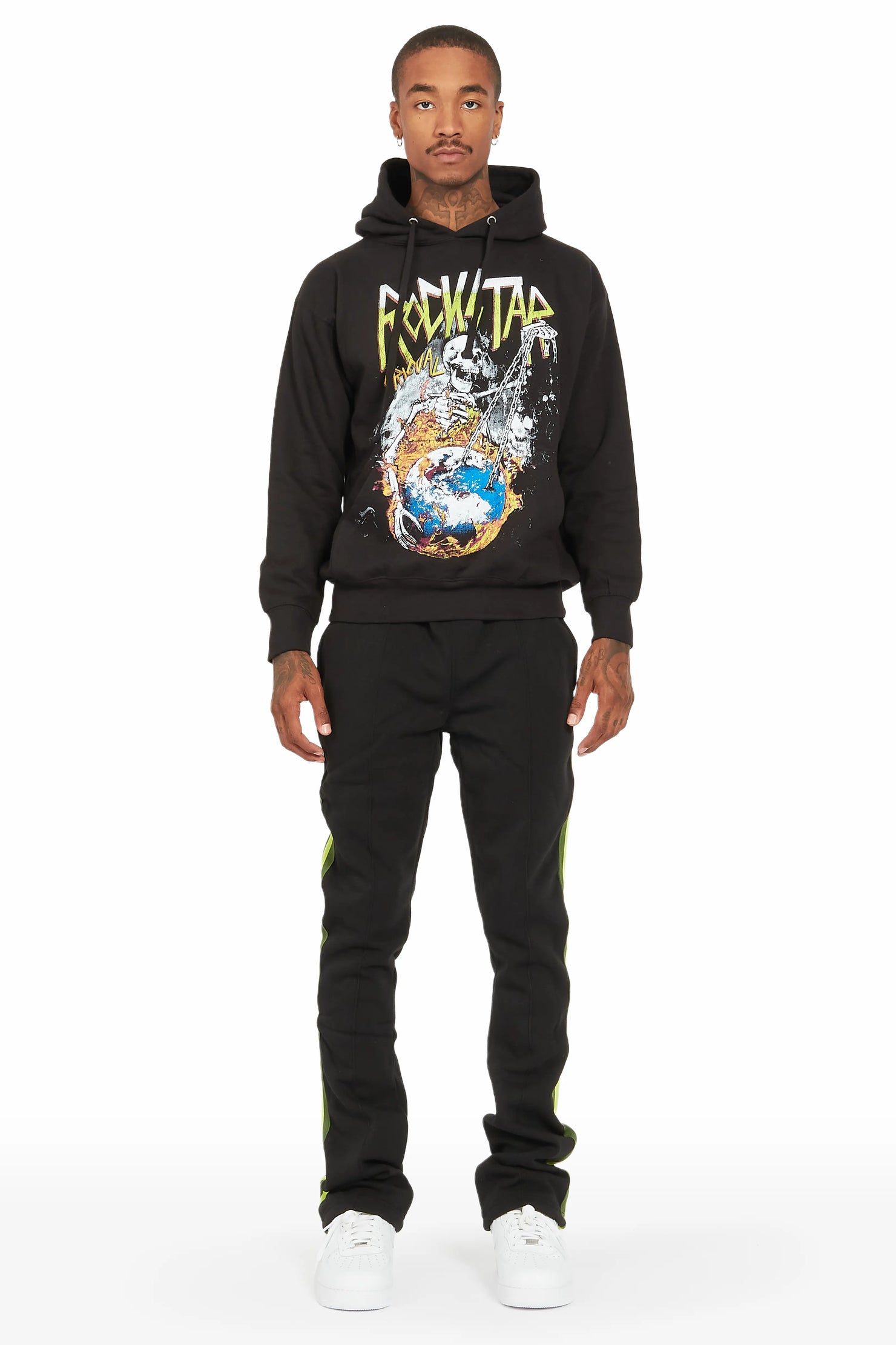 Ramone Black/Green Graphic Hoodie Track Pant Set