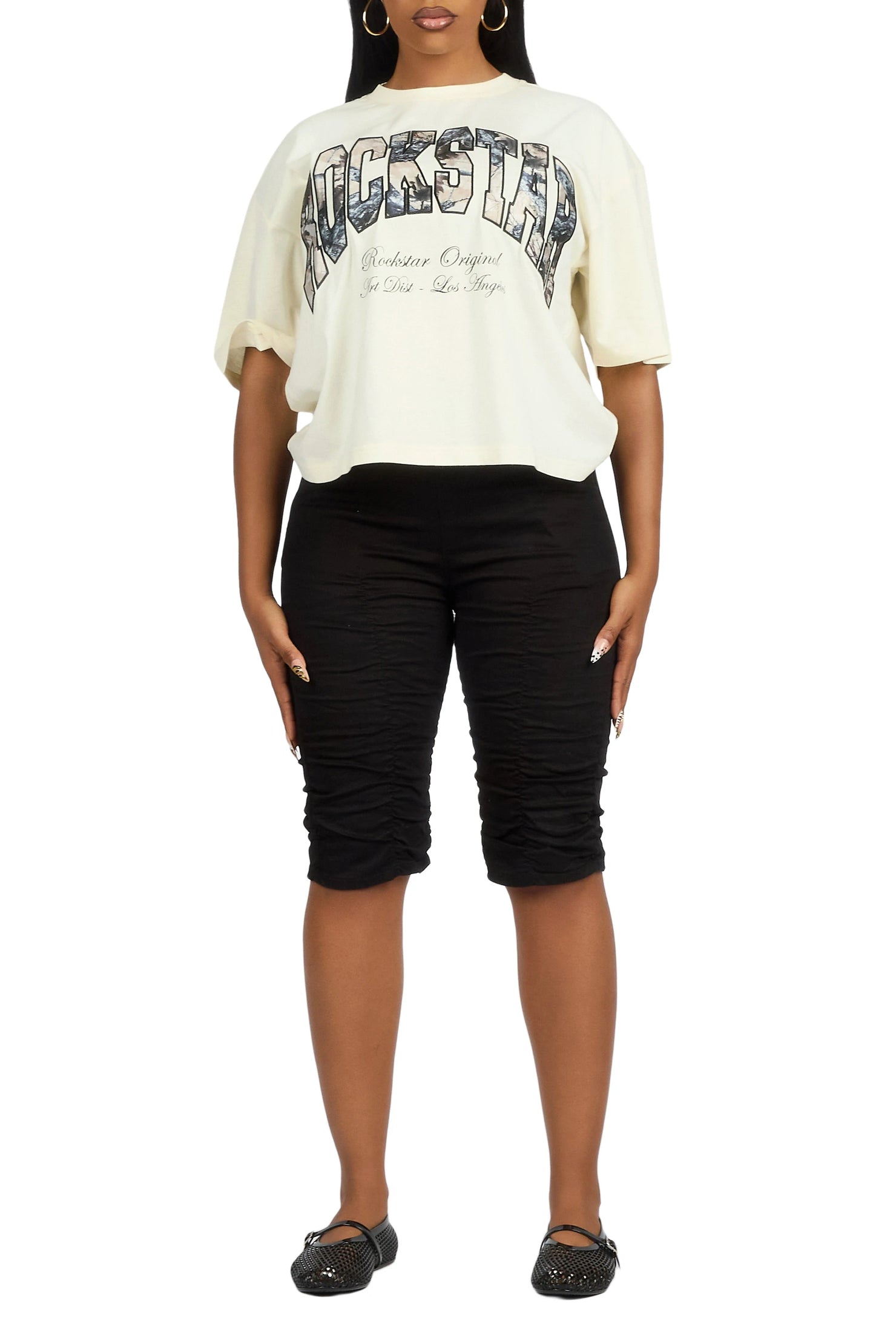 Leyna Beige Boxy Crop Tee Shirt