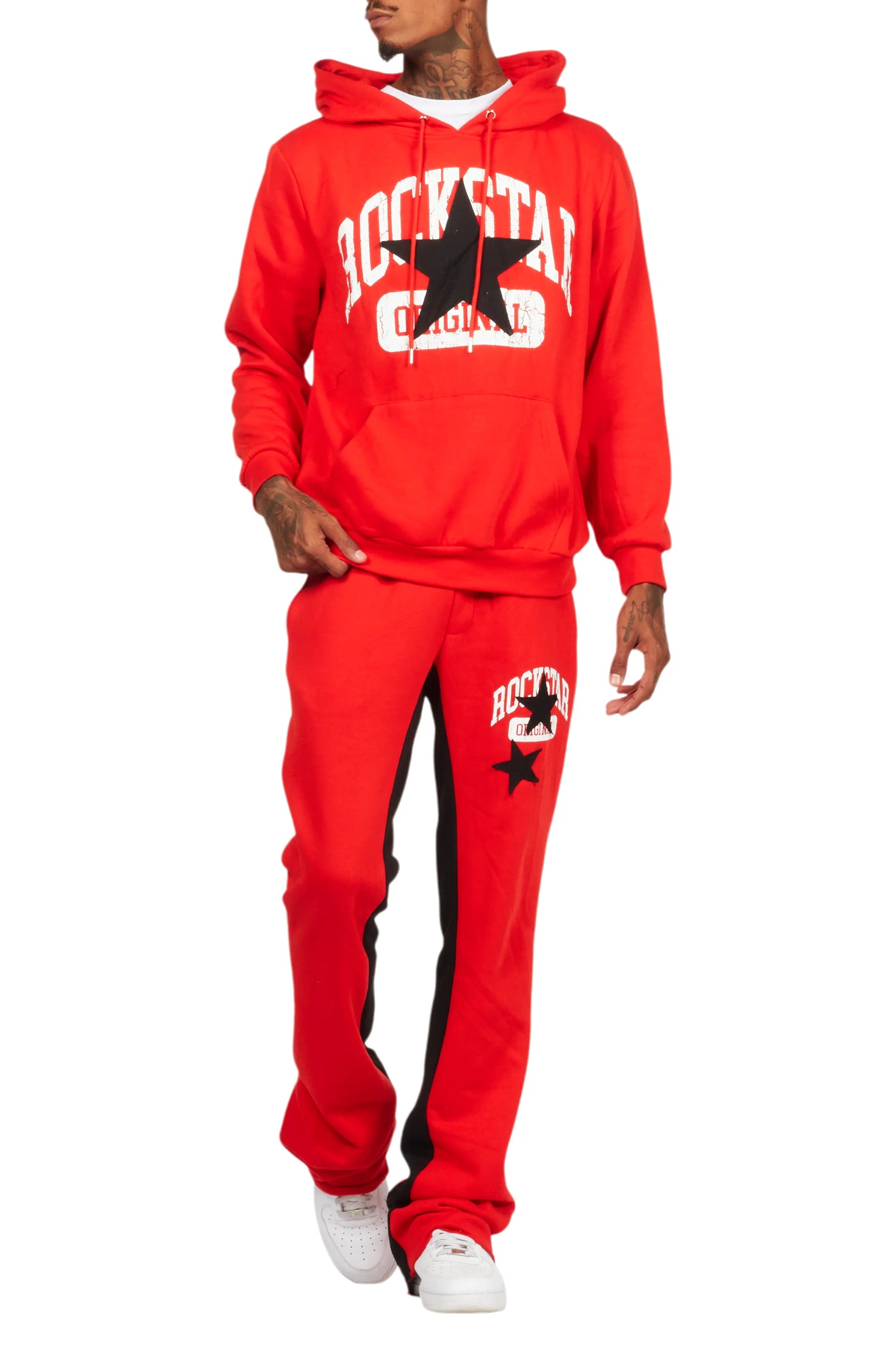 Mallor Red Baggy Stacked Hoodie Track Set