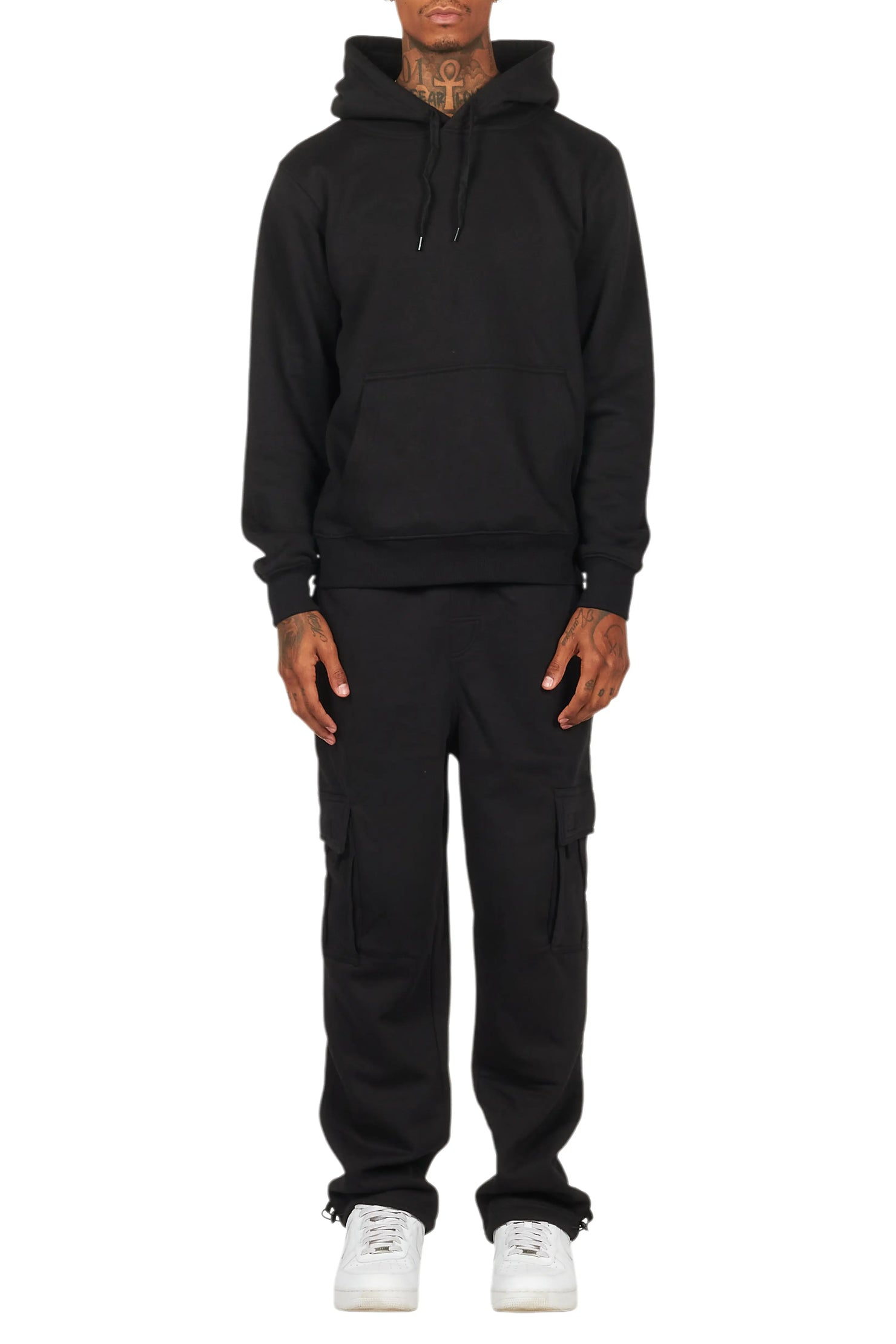 Basic Black Hoodie/Cargo Sweat Pant Set