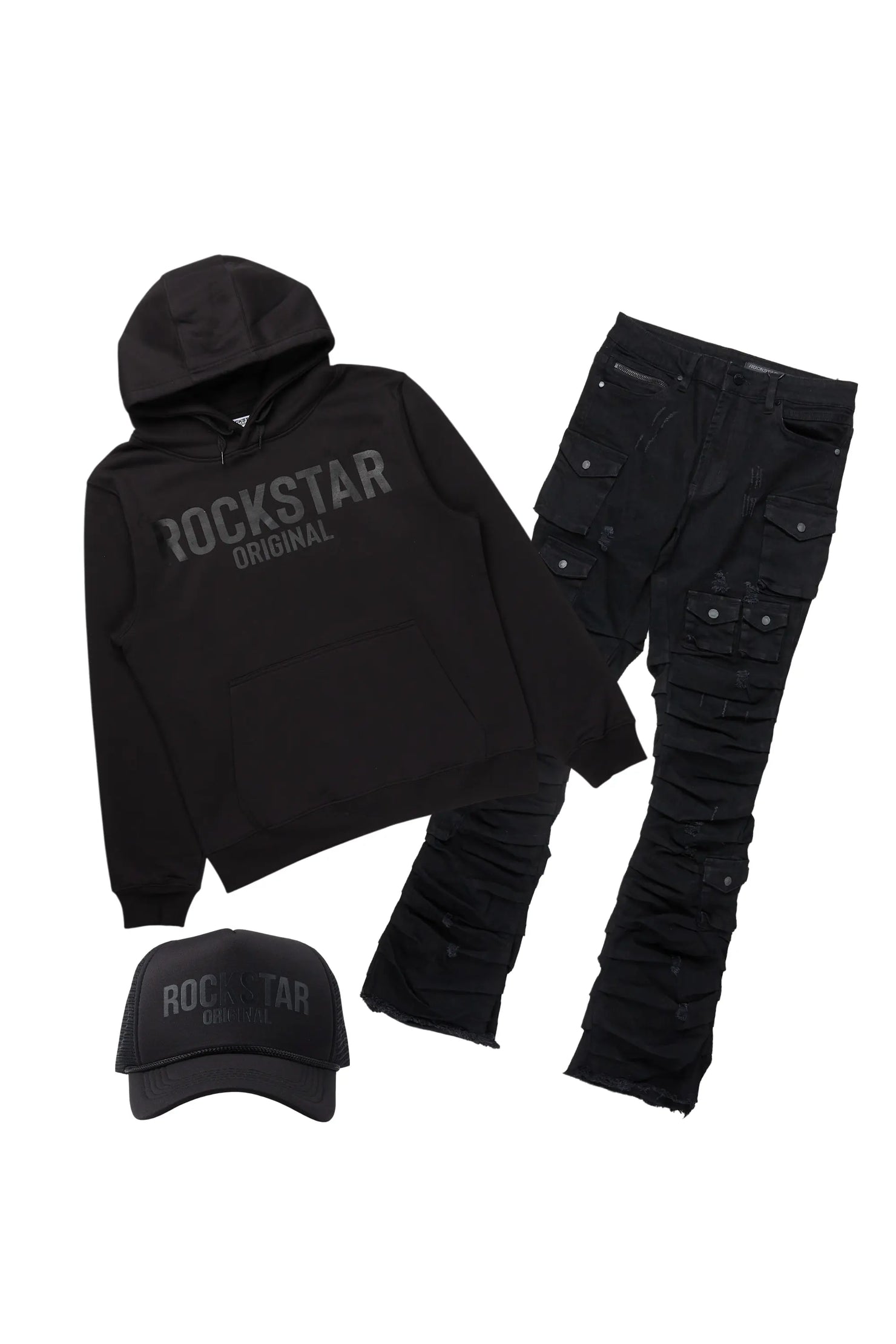 Basic Trio Black Stacked Flare Jean Set