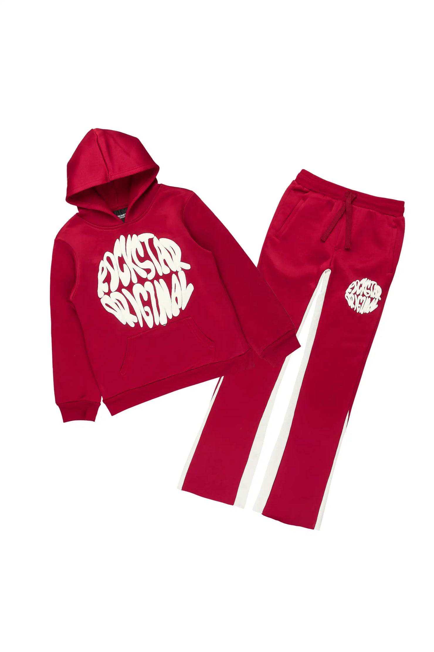 Boys Thierry Burgundy/White Stacked Flare Track Pant Set