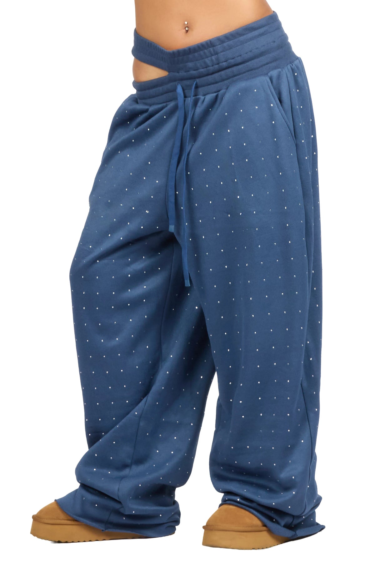 Montaque Navy Rhinestone Baggy Track Pant