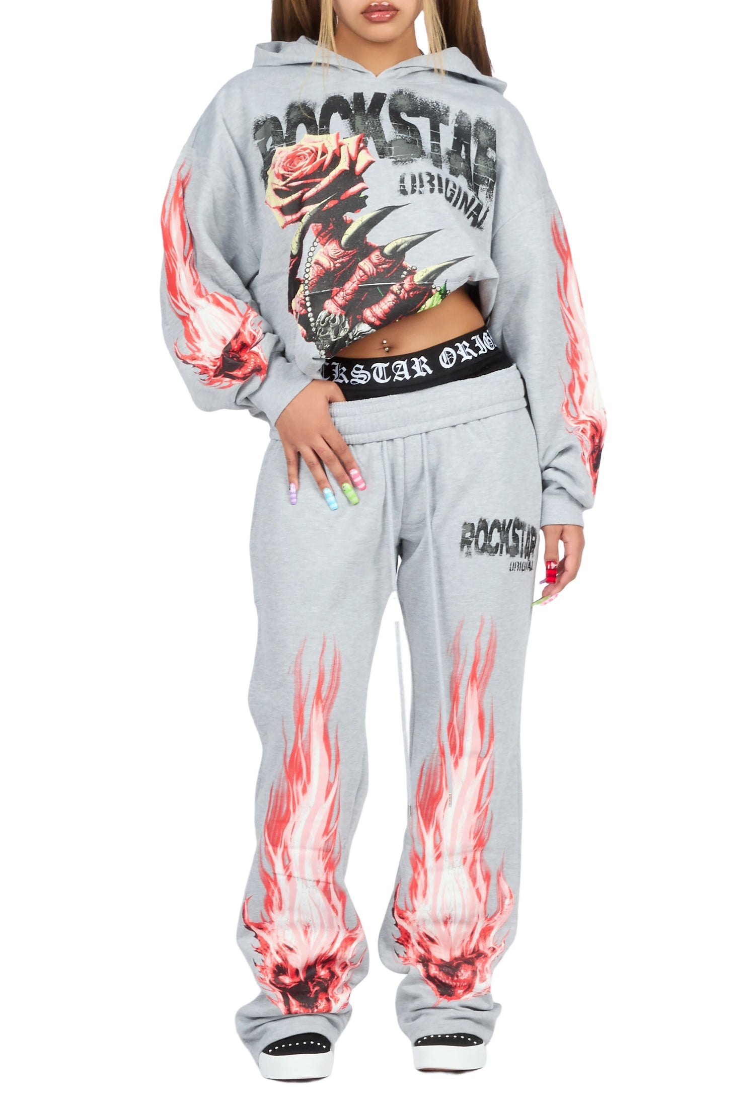 Kyntra Heather Grey Graphic Baggy Fit Track Set