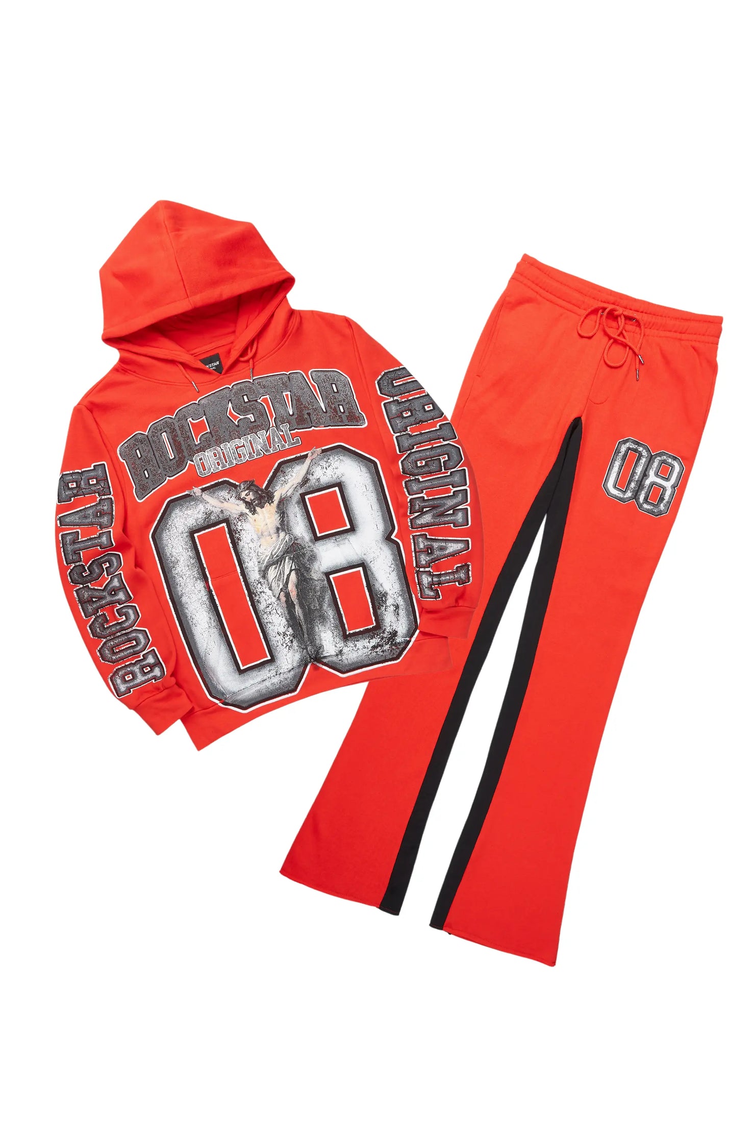 Fields Red/White Baggy Hoodie Track Set