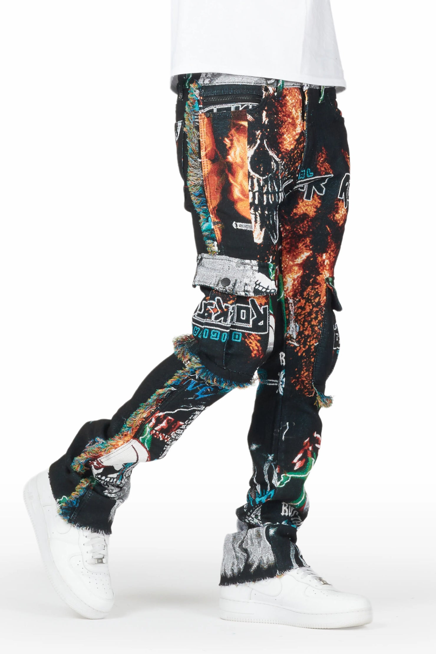 Zarin Black/ Multi Tapestry Stacked Flare Jean