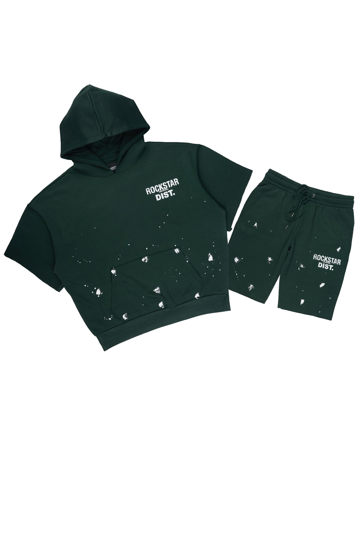 Raffer Forest Green Cut Sleeve Hoodie Short Set