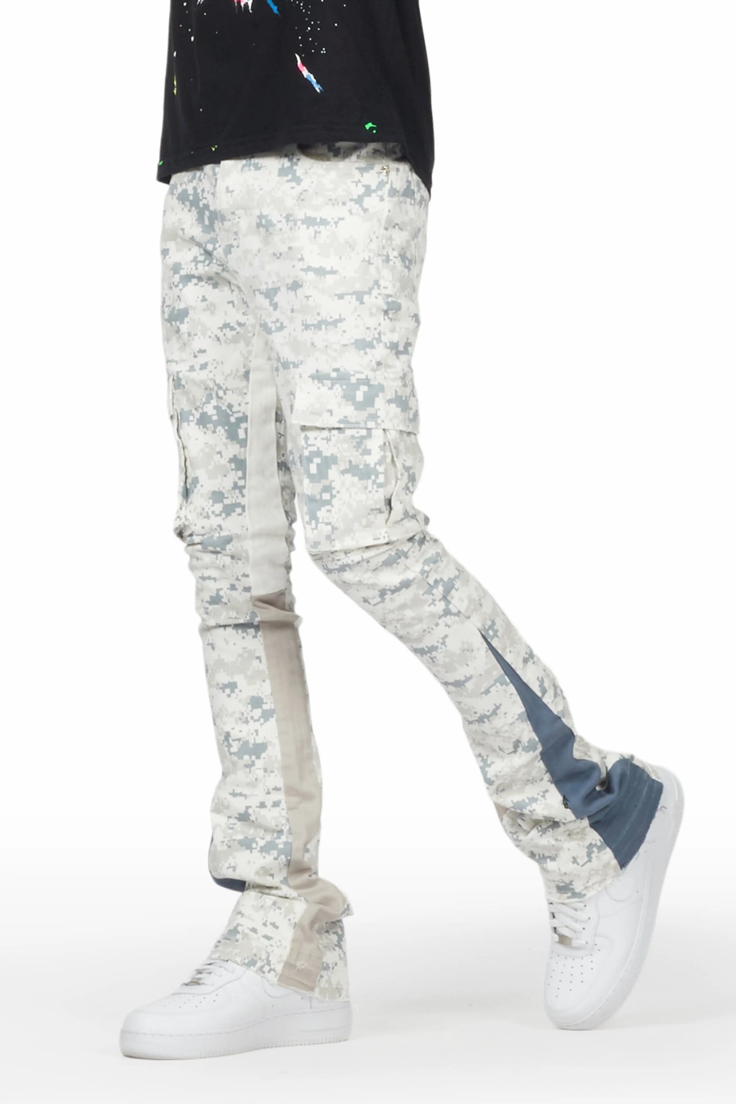 Dajuan Light Camo Stacked Cargo Flare Jean