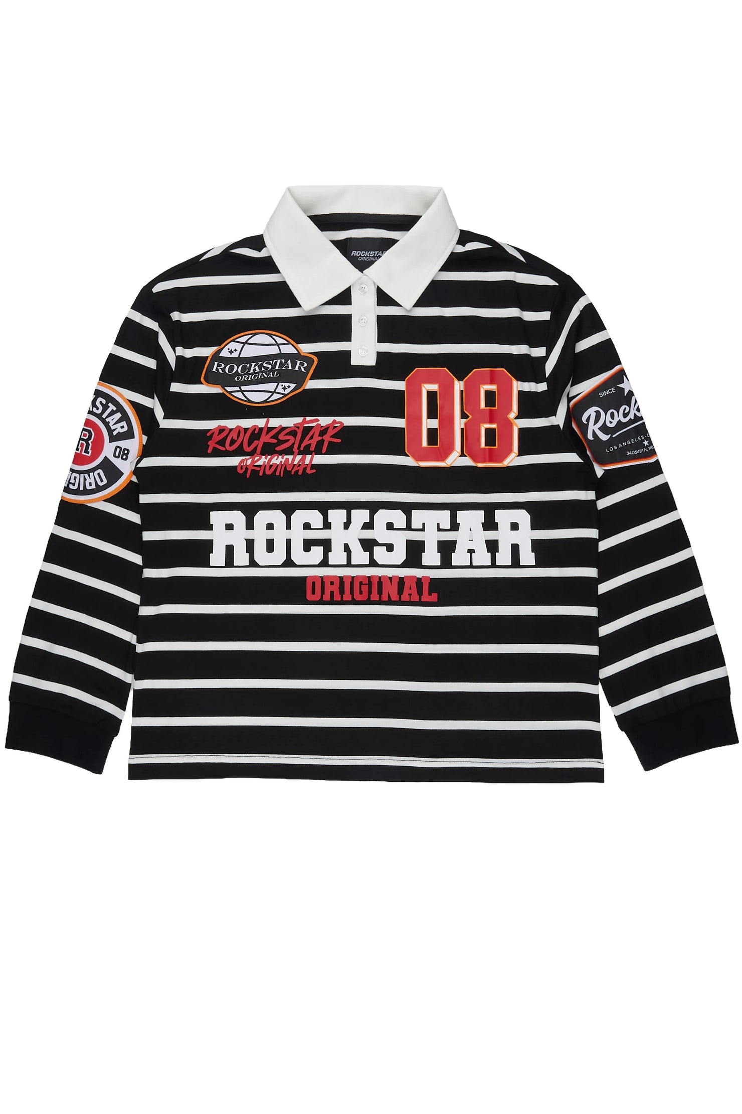 Boys Genis Black/White Long Sleeve Polo