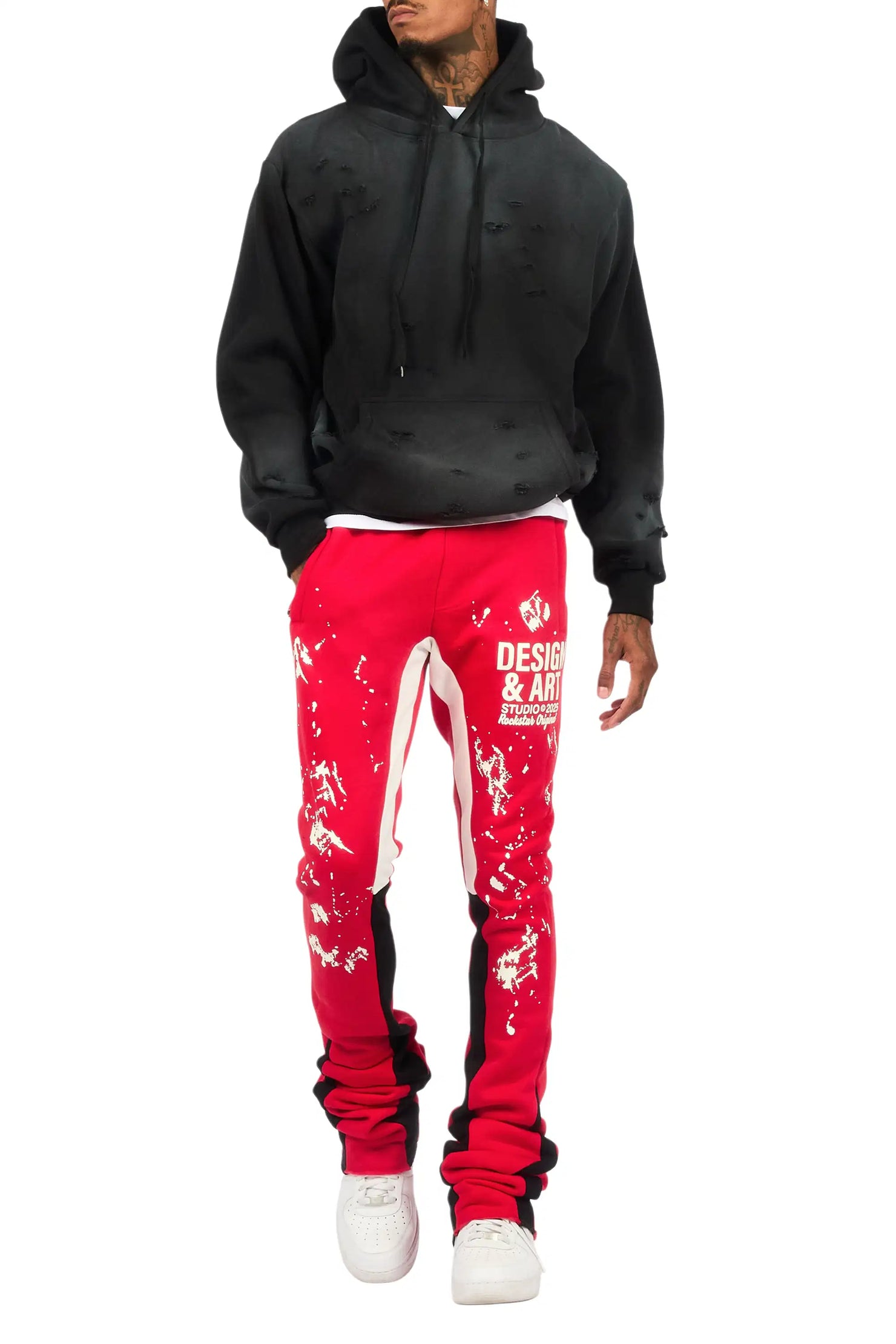 Damone Red Super Stacked Flare Track Pant