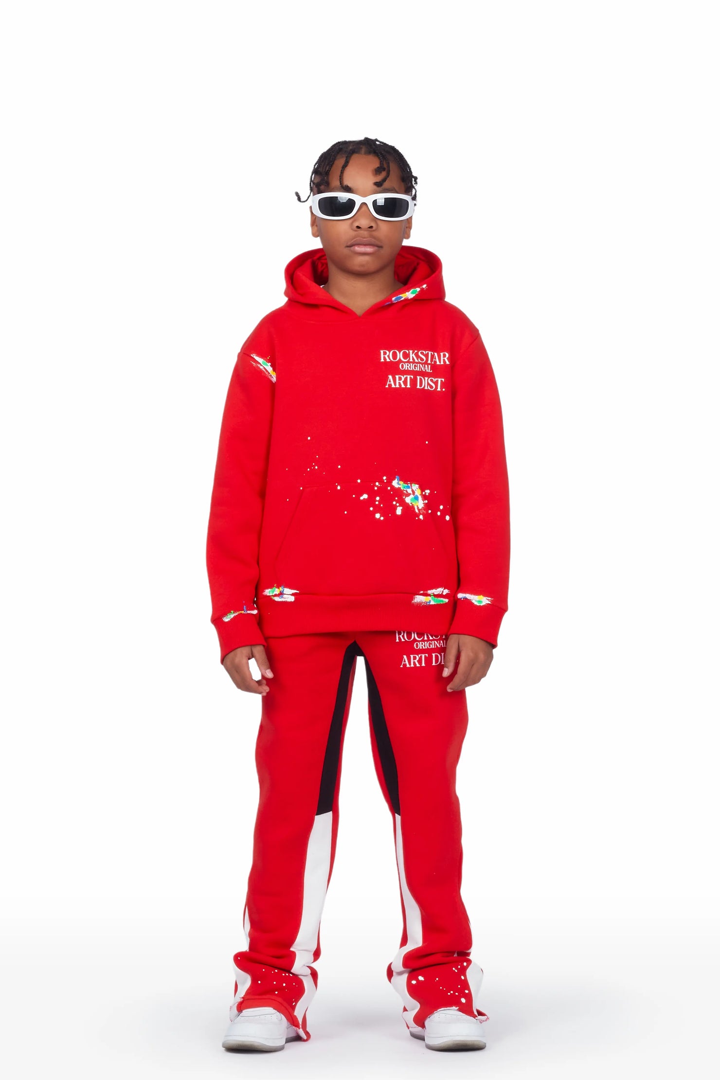 Boys Art Dist. Red Hoodie Stacked Flare Track Set
