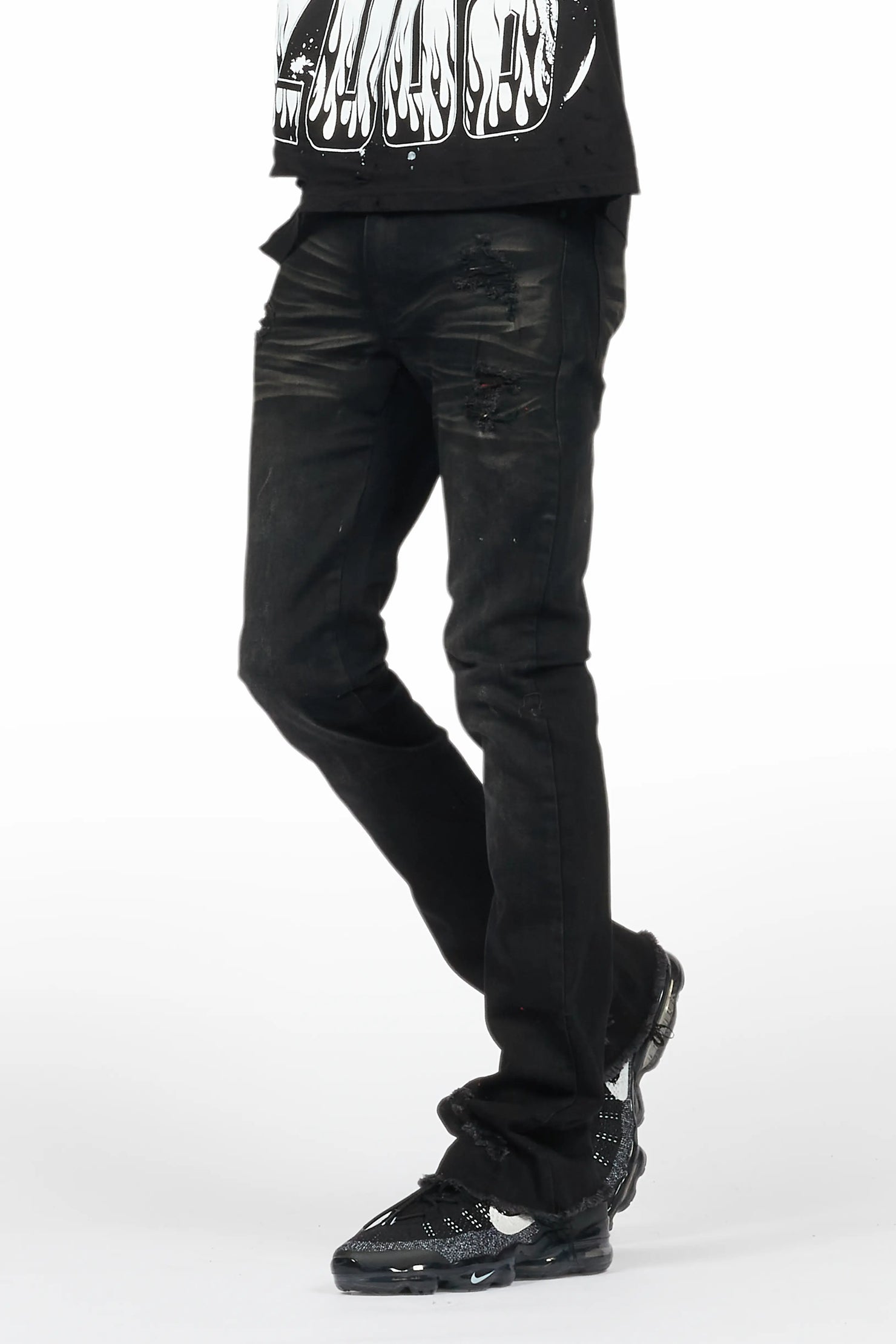 Savag Black Stacked Flare Jean