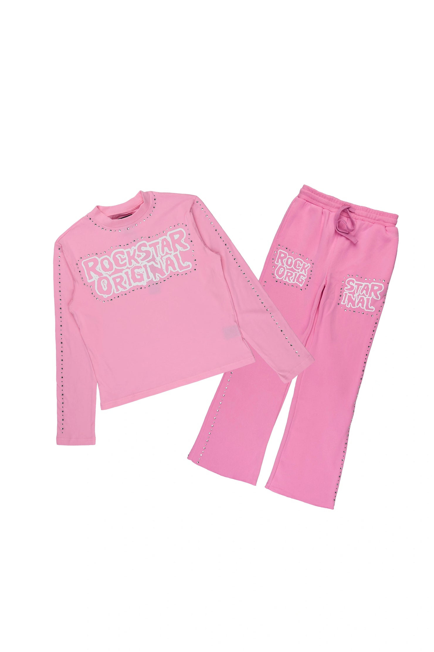 Girls Merca Bubblegum Rhinestone Long Sleeve Shirt Relaxed Track Set