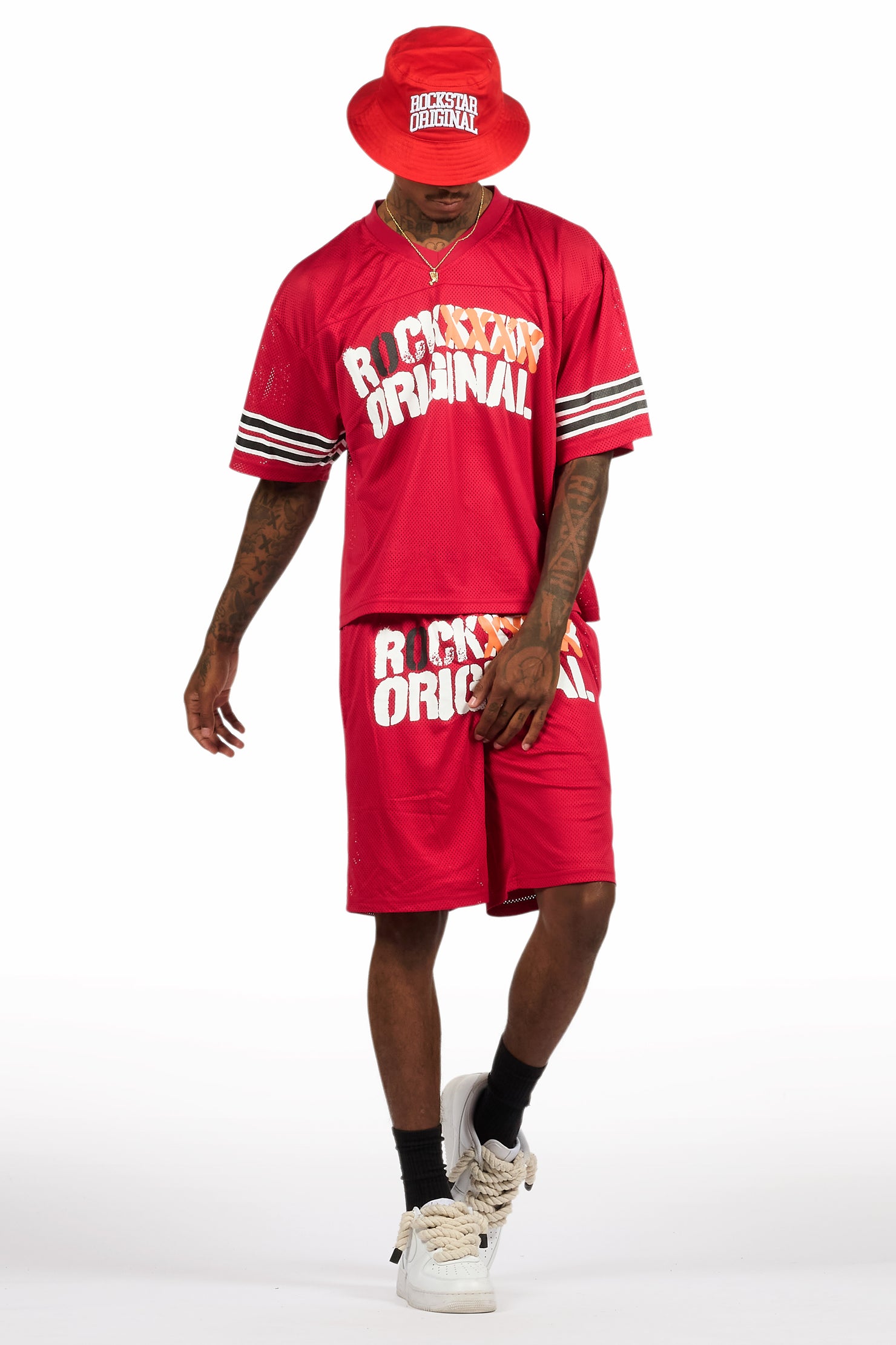 Crown Red Mesh Jersey Short Set