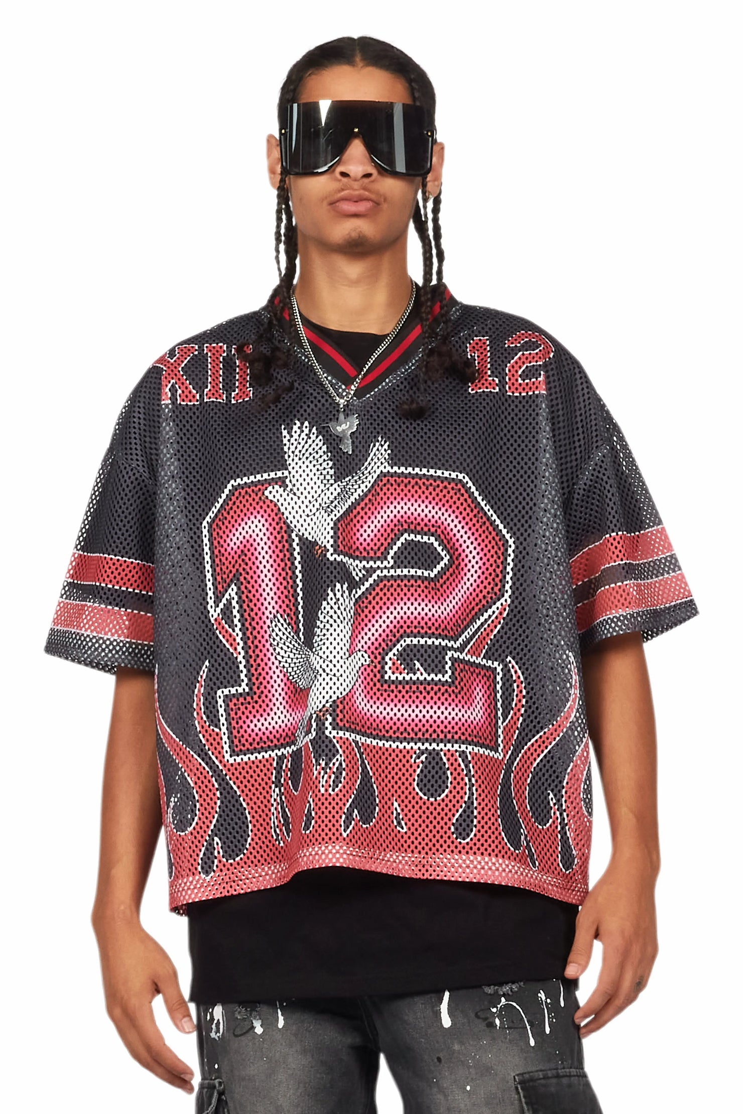 Lukas Black Oversize Graphic Mesh Jersey