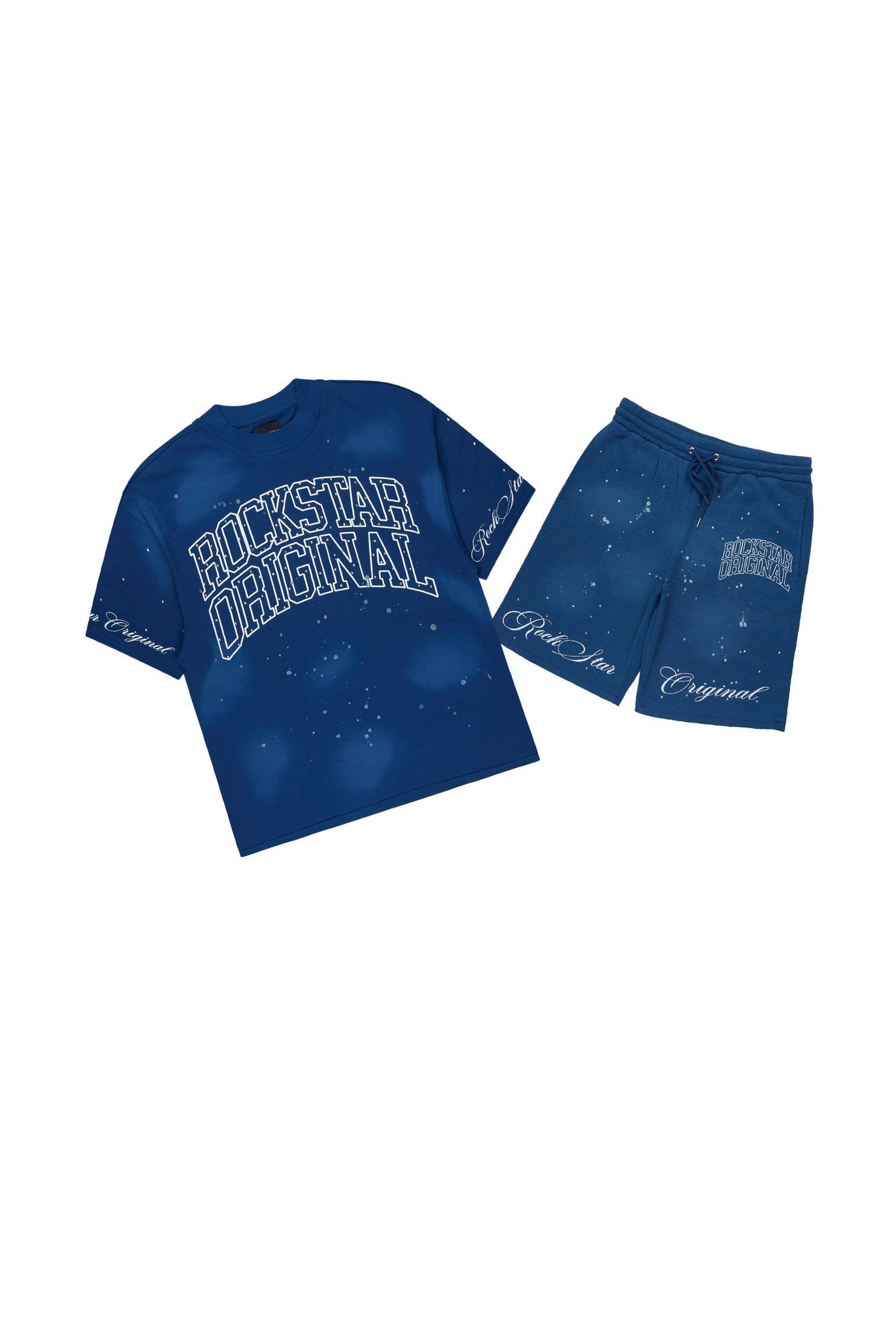 Boys Dripped Navy Rhinestone Oversized T-Shirt/Short Set